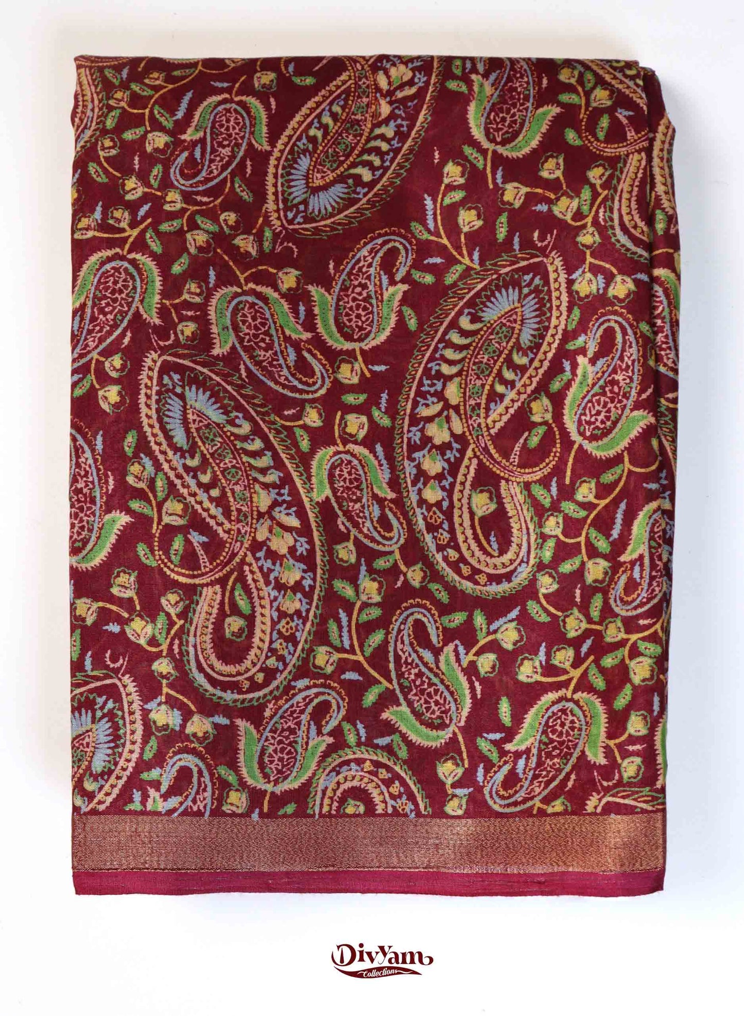 DC184 | Budget Cotton Blend Tassel Silk Saree with Kashmiri Style Print & Plain Blouse | ₹687 Collection