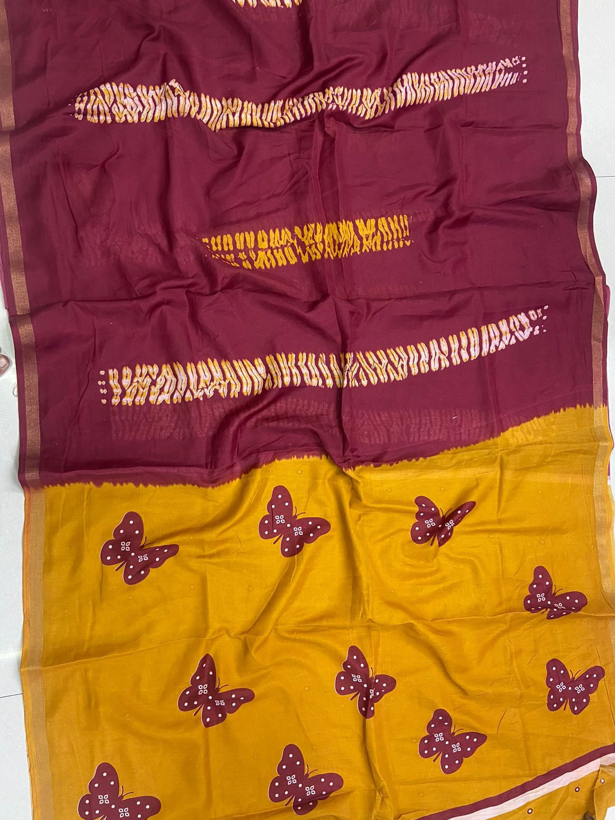 DC181 | Butterfly Journey Saree – Cotton Silk Blend | Black & Burnt Orange Elegant Combo
