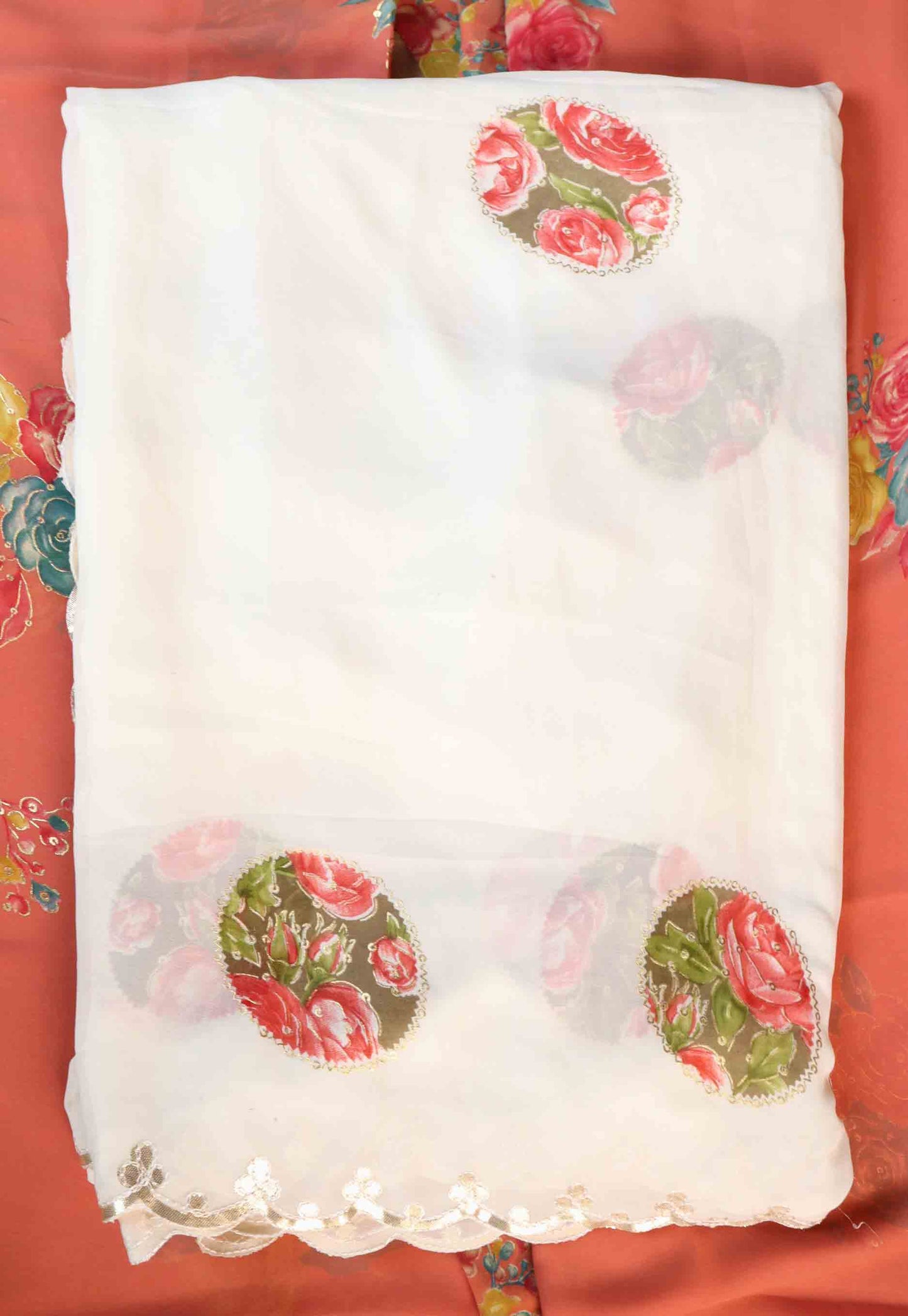 DC202 | Pure Chiffon Floral Print Saree with Cut work Border