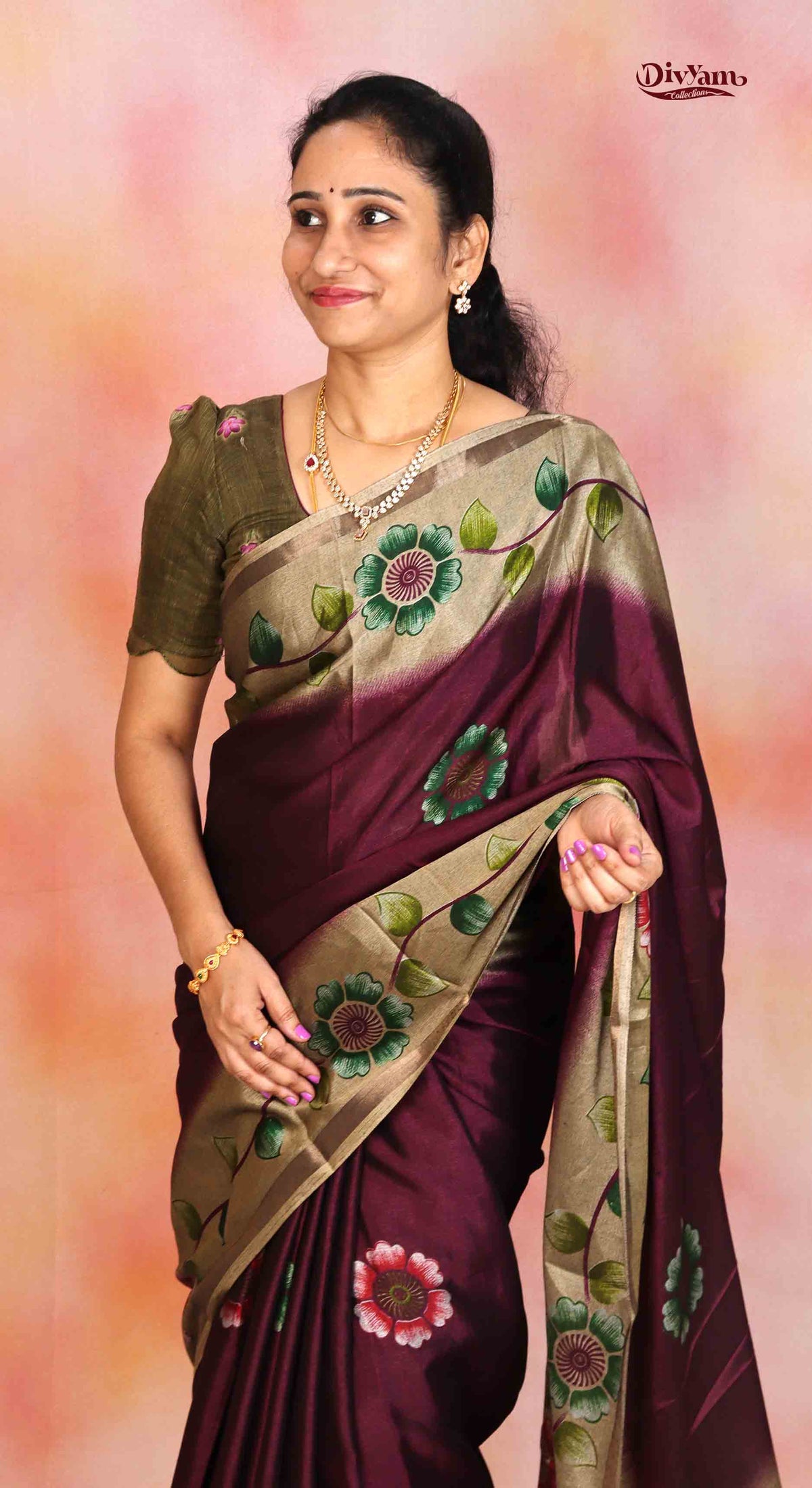 DC306 | Soft Modal Silk Saree with Brush-Painted Floral Print