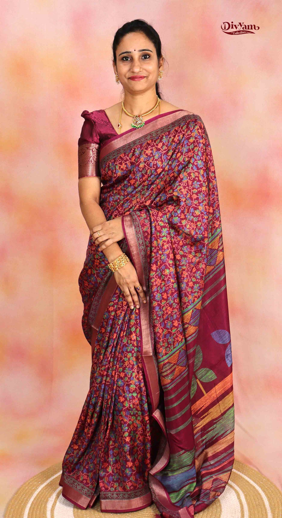DC317 | Soft Fancy Silk Saree with Floral Design & Running Blouse