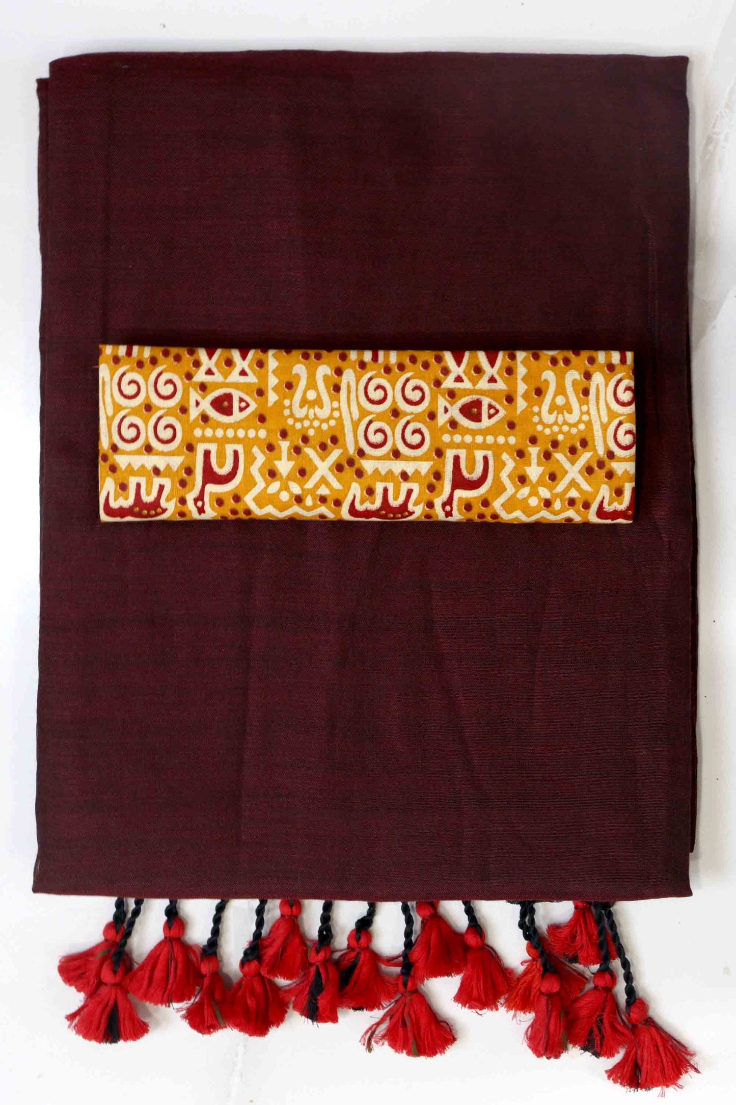 DC119 | Handloom Plain Khadi Cotton Saree with Contrast Ikat Blouse | Tasselled Pallu | 6 Colours