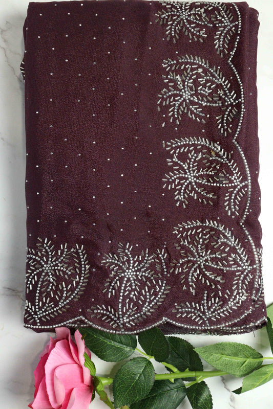DCSS37 | Wine Stone Work Silk Saree with Swarovski & Aari Blouse