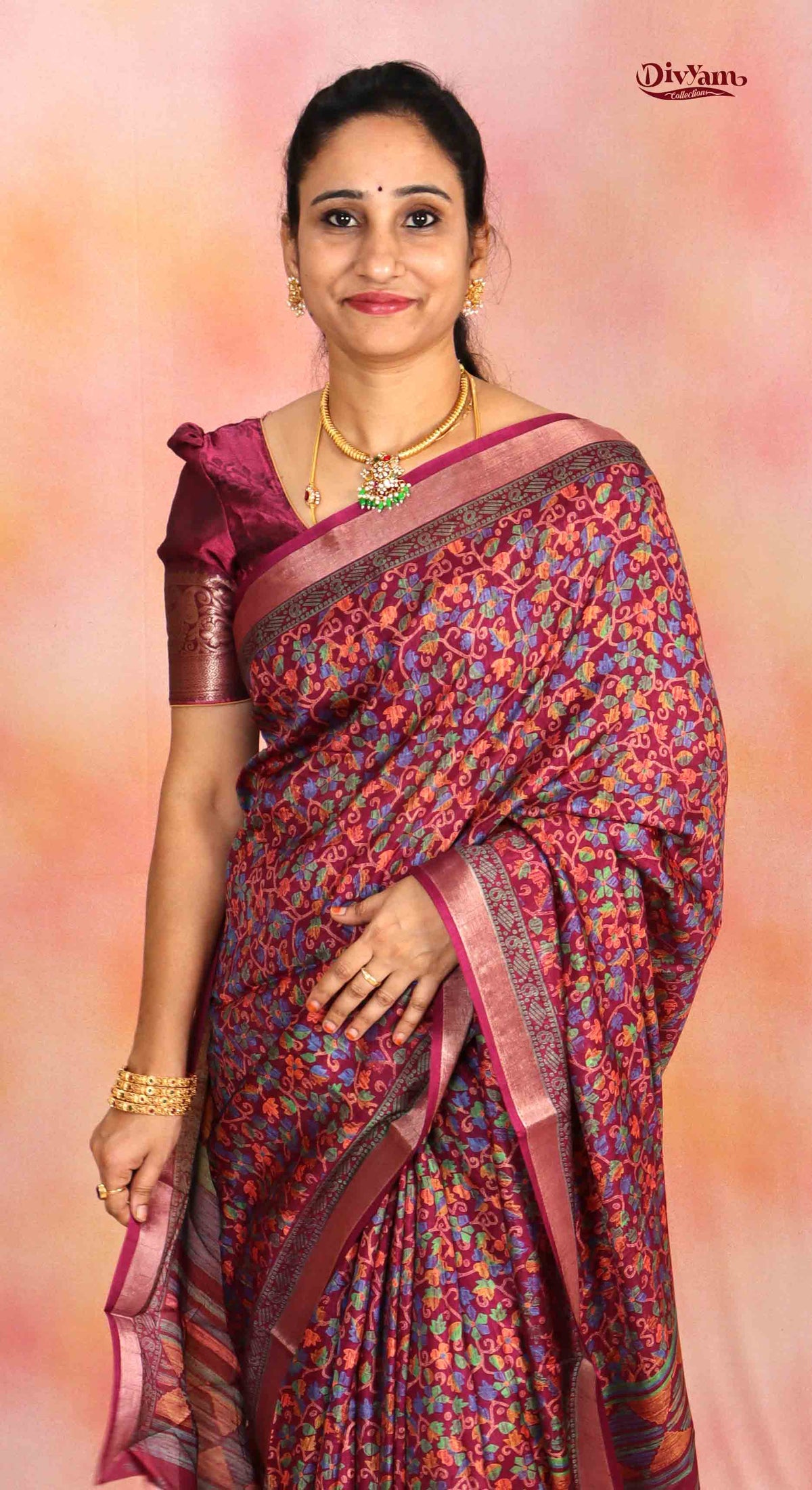 DC317 | Soft Fancy Silk Saree with Floral Design & Running Blouse