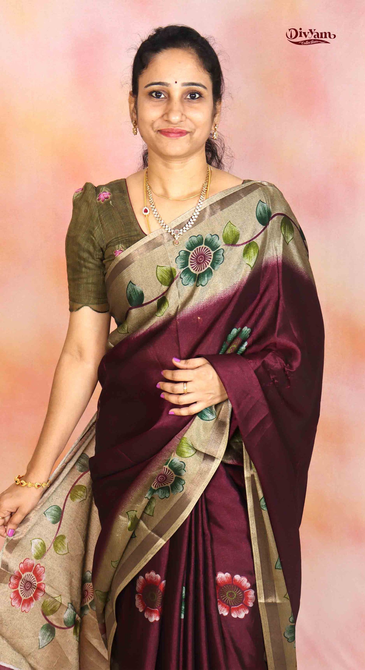 DC306 | Soft Modal Silk Saree with Brush-Painted Floral Print