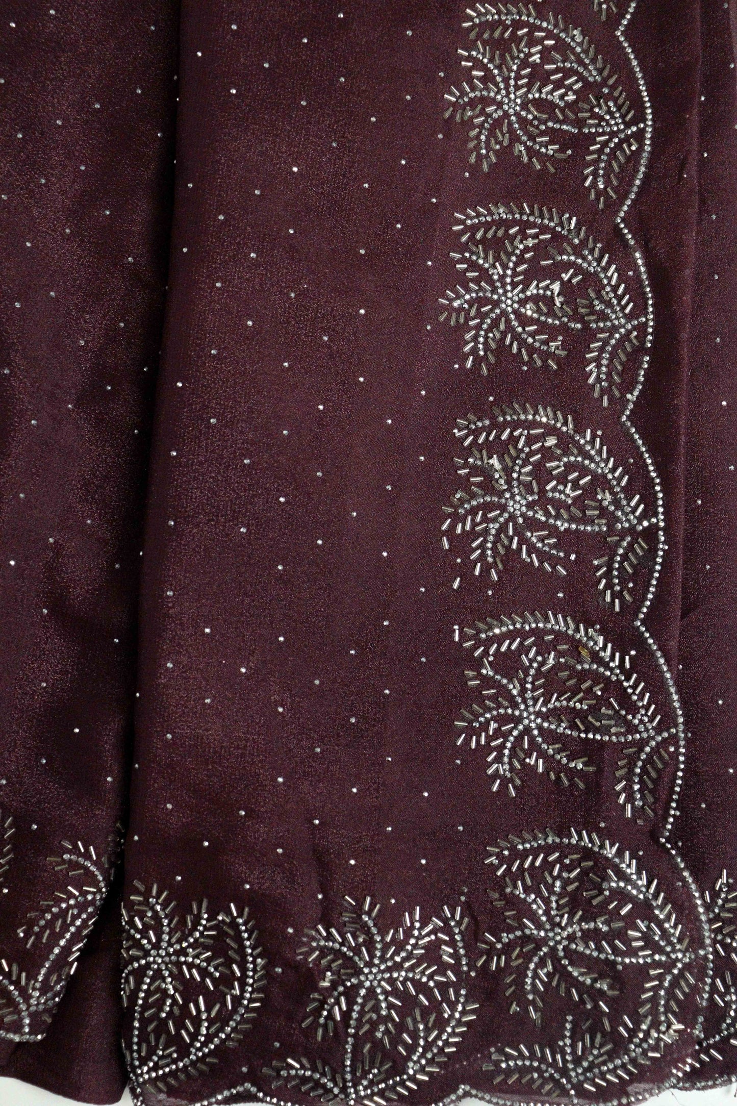 DCSS37 | Wine Stone Work Silk Saree with Swarovski & Aari Blouse