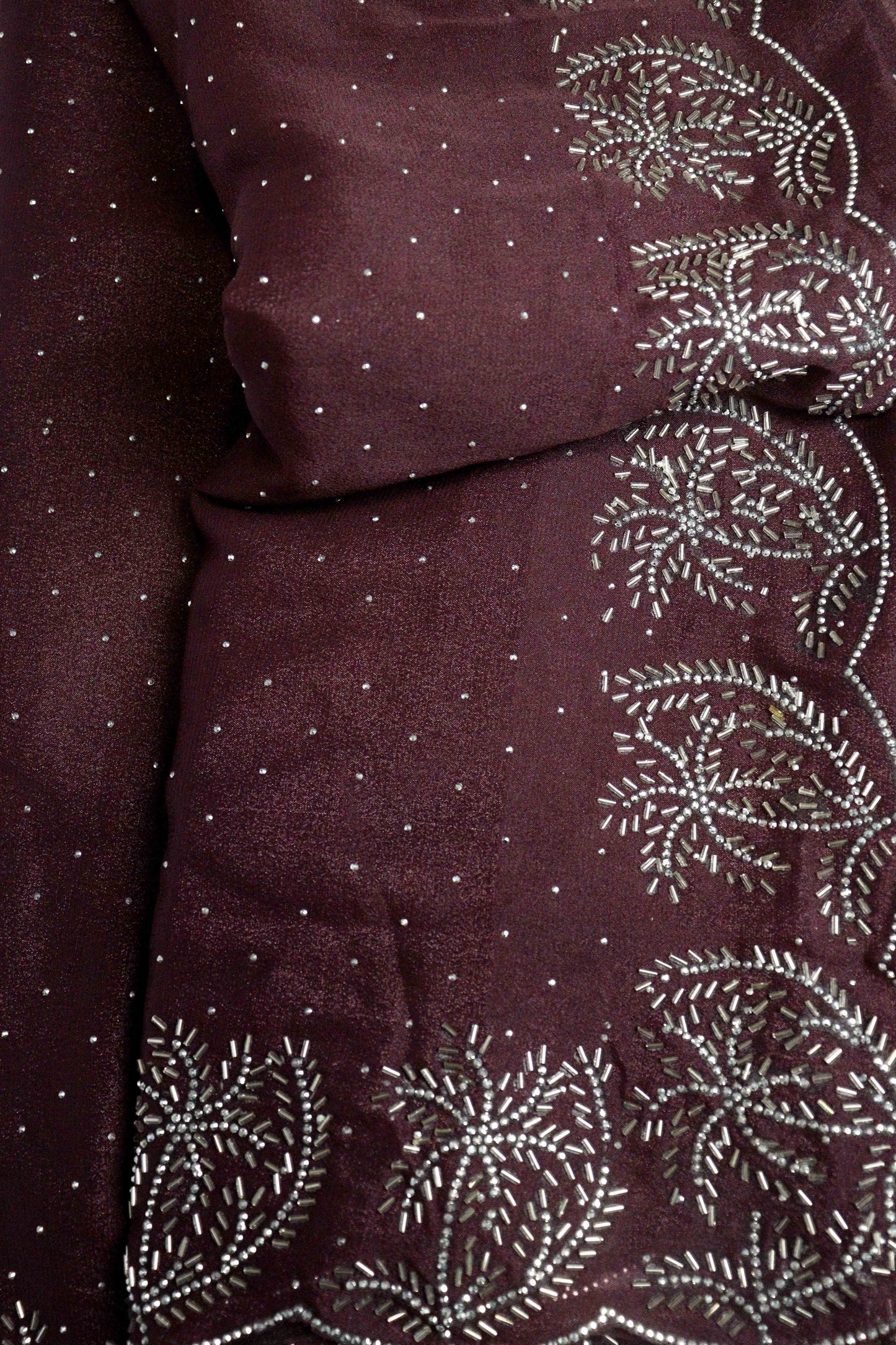 DCSS37 | Wine Stone Work Silk Saree with Swarovski & Aari Blouse