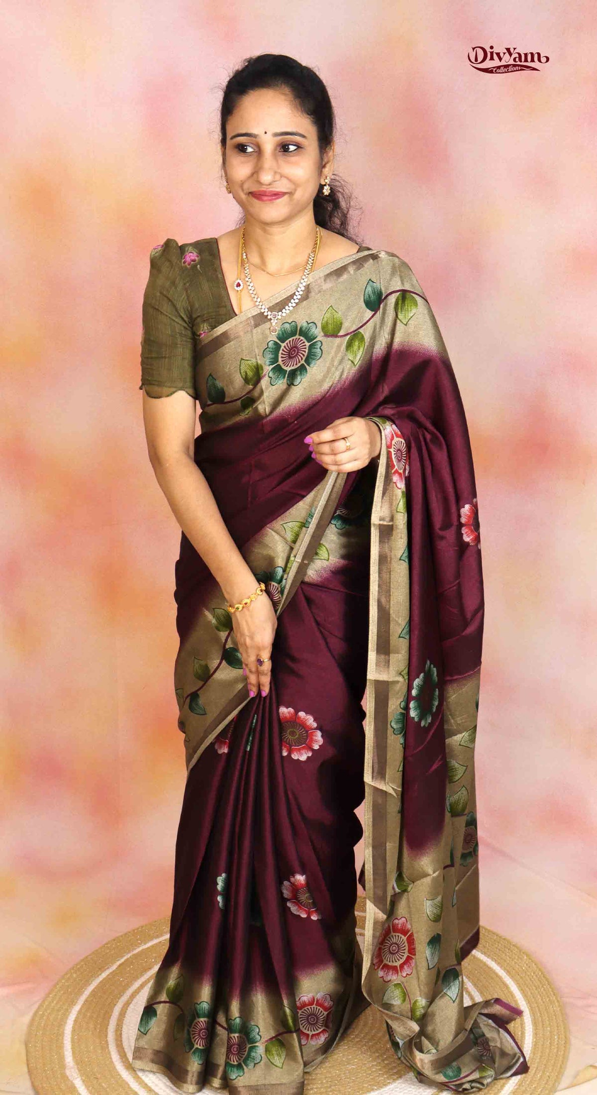 DC306 | Soft Modal Silk Saree with Brush-Painted Floral Print
