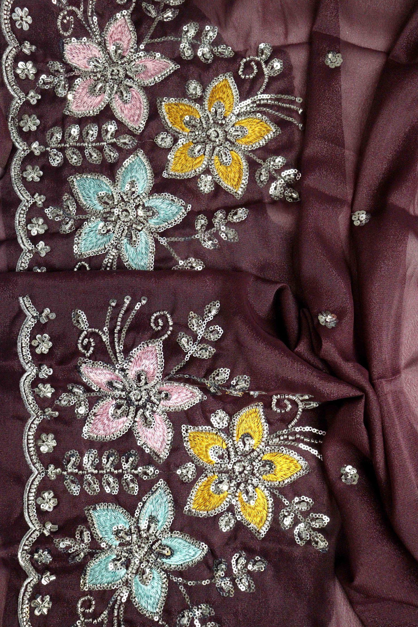 DCSS37 | Wine Stone Work Silk Saree with Swarovski & Aari Blouse