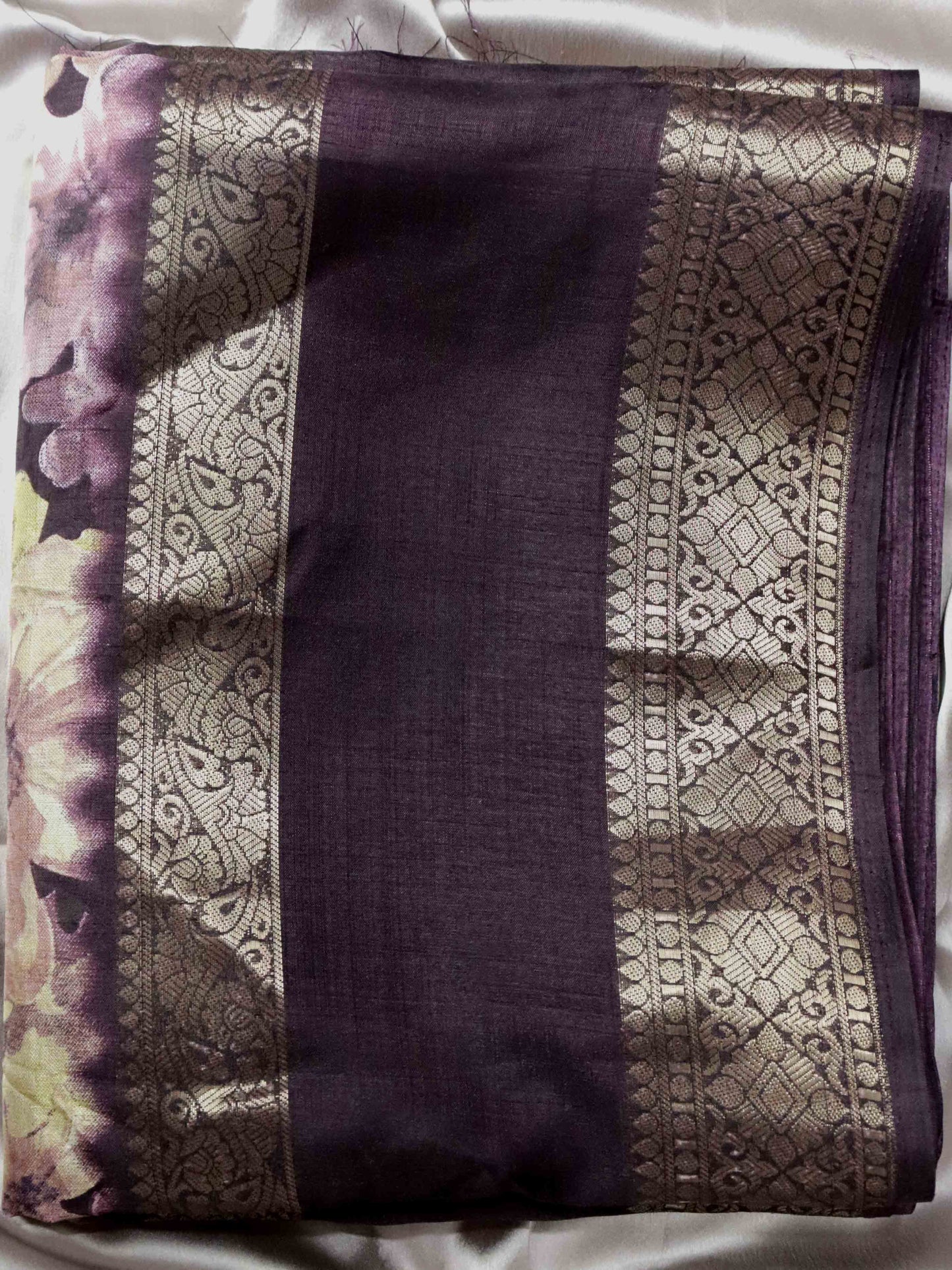 Dark Brown Fancy Silk Saree With Jacquard Gap Border and Beautiful Floral Print