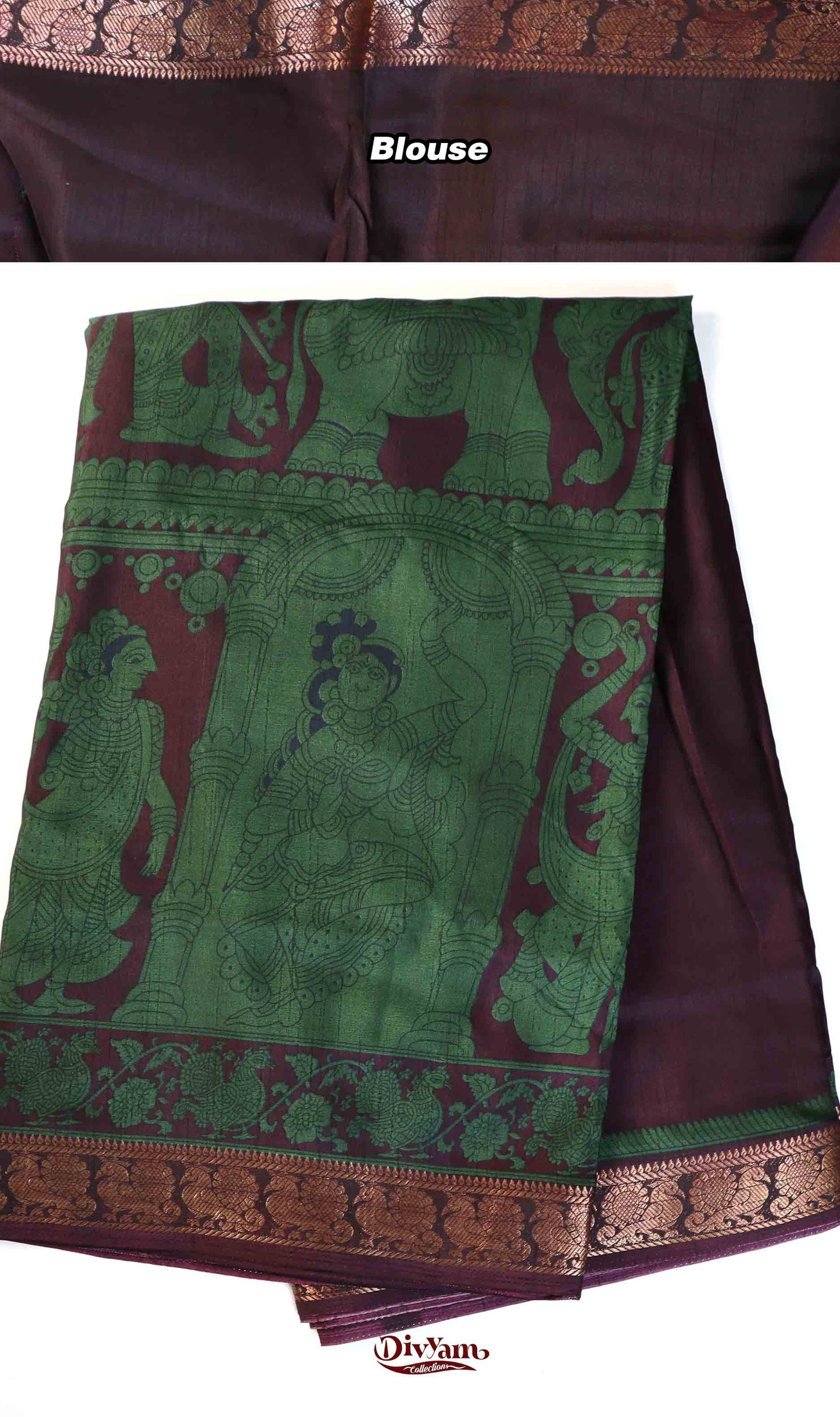 DC199 | Maheshwari Silk Pen Kalamkari Saree with Contrast Colours & Narayanpet Border