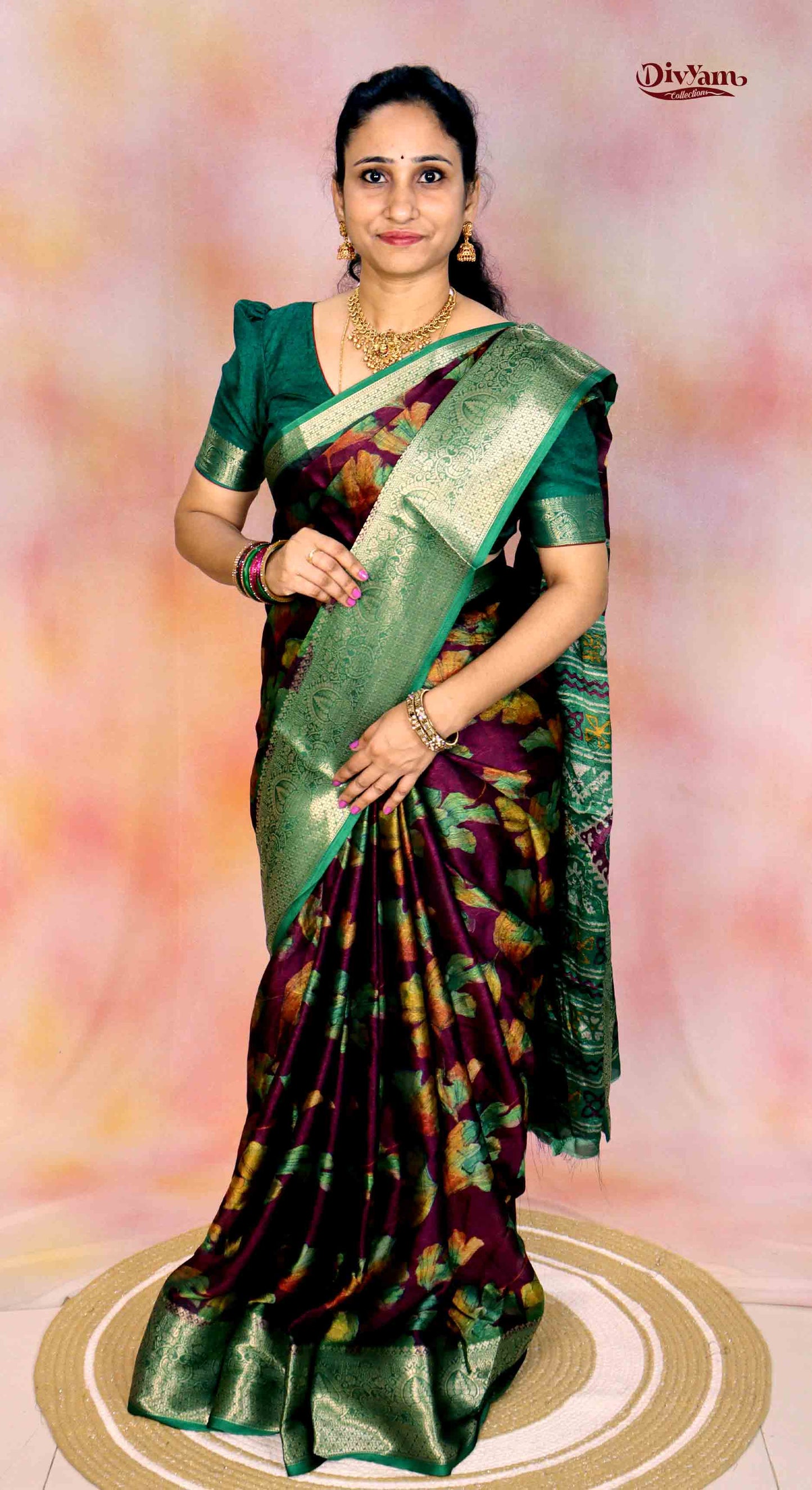 DC259 | Fancy Moss Georgette Silk Saree with Floral Design & Jacquard Border