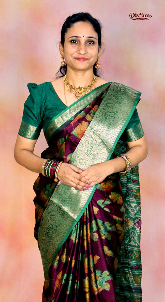DC259 | Fancy Moss Georgette Silk Saree with Floral Design & Jacquard Border
