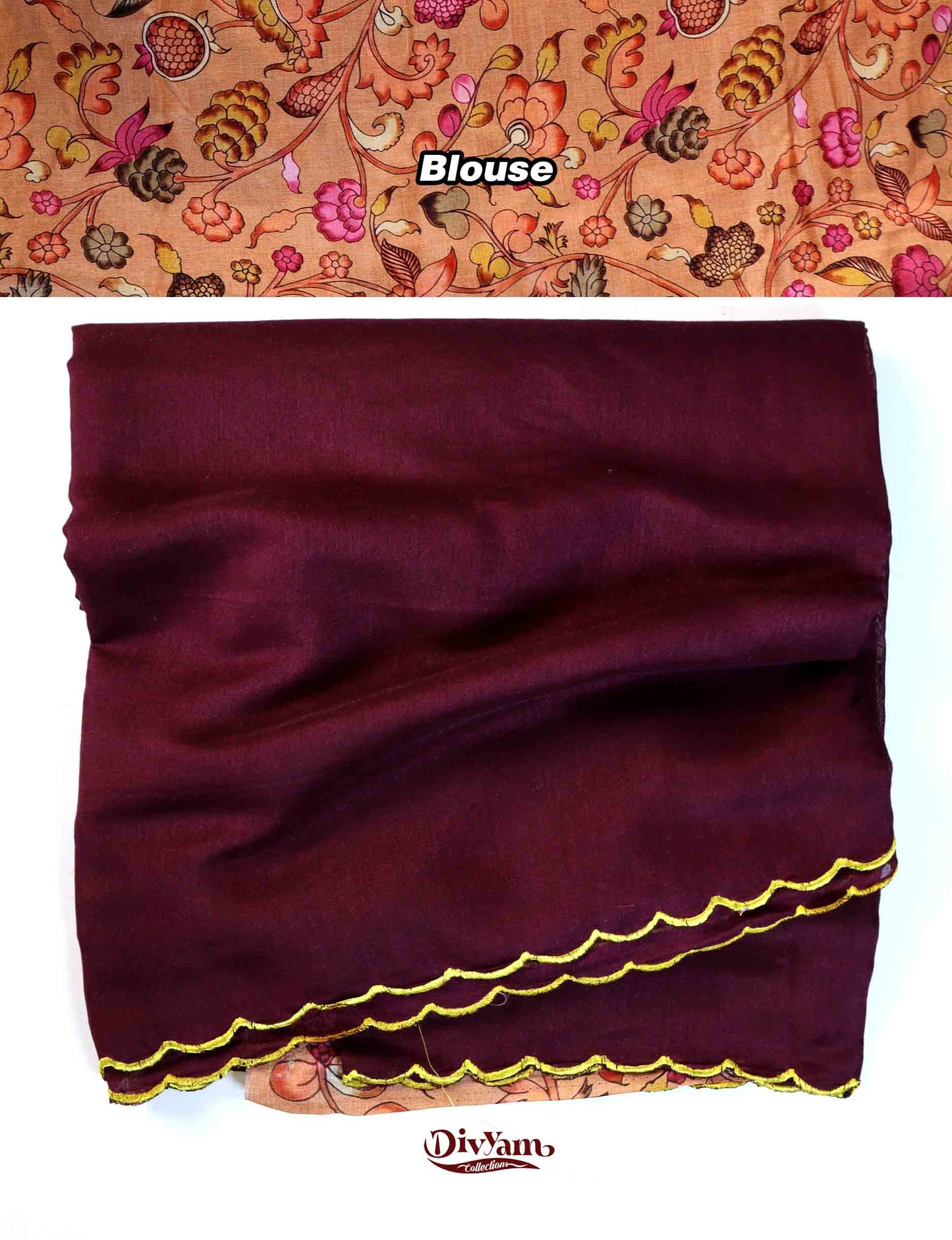 DC200 | Fancy Cotton Plain Saree with Kalamkari Printed Blouse Piece