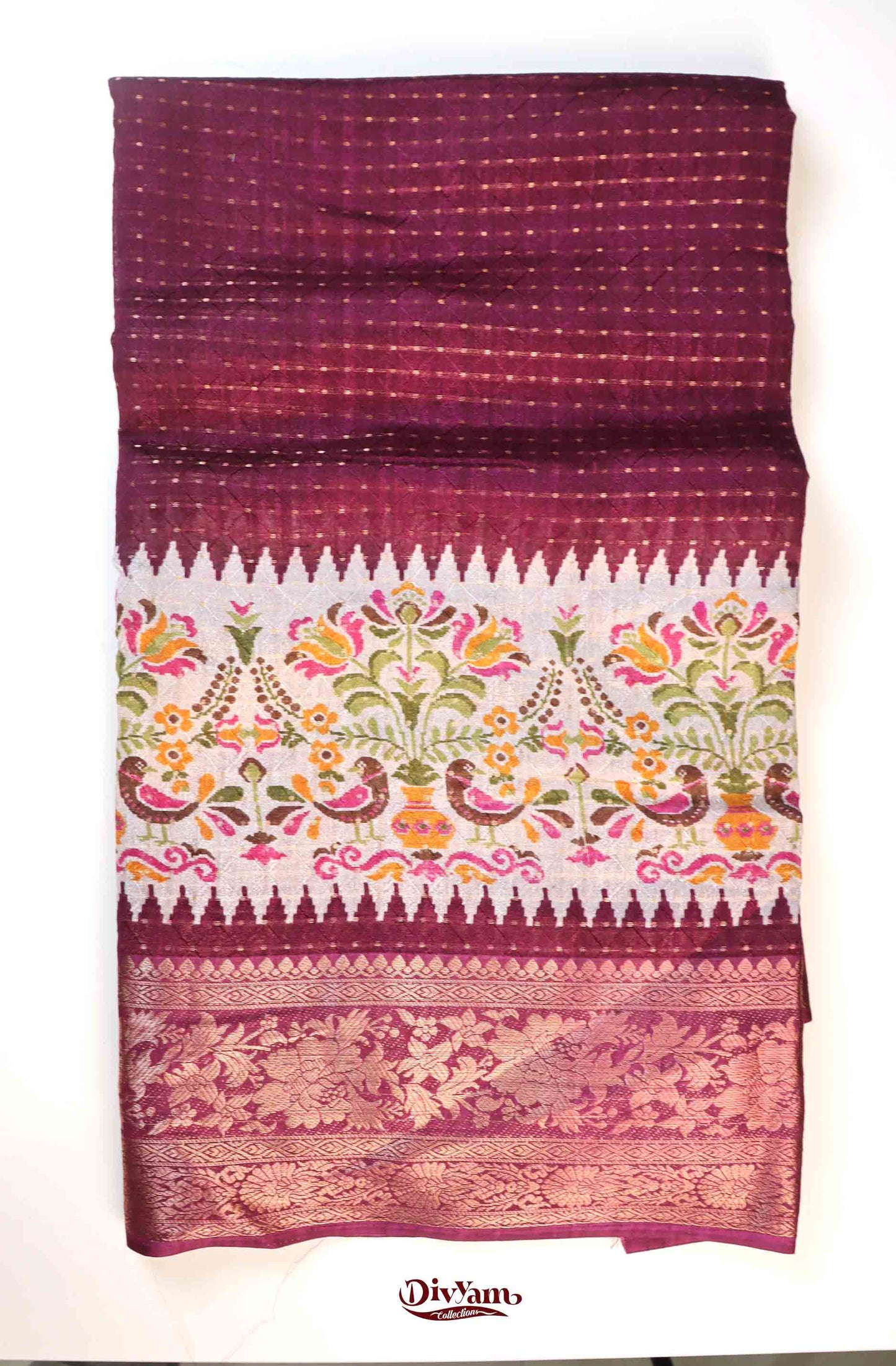 DC271 | Pattu Look Soft Silk Saree with Zari Dots & Floral Border