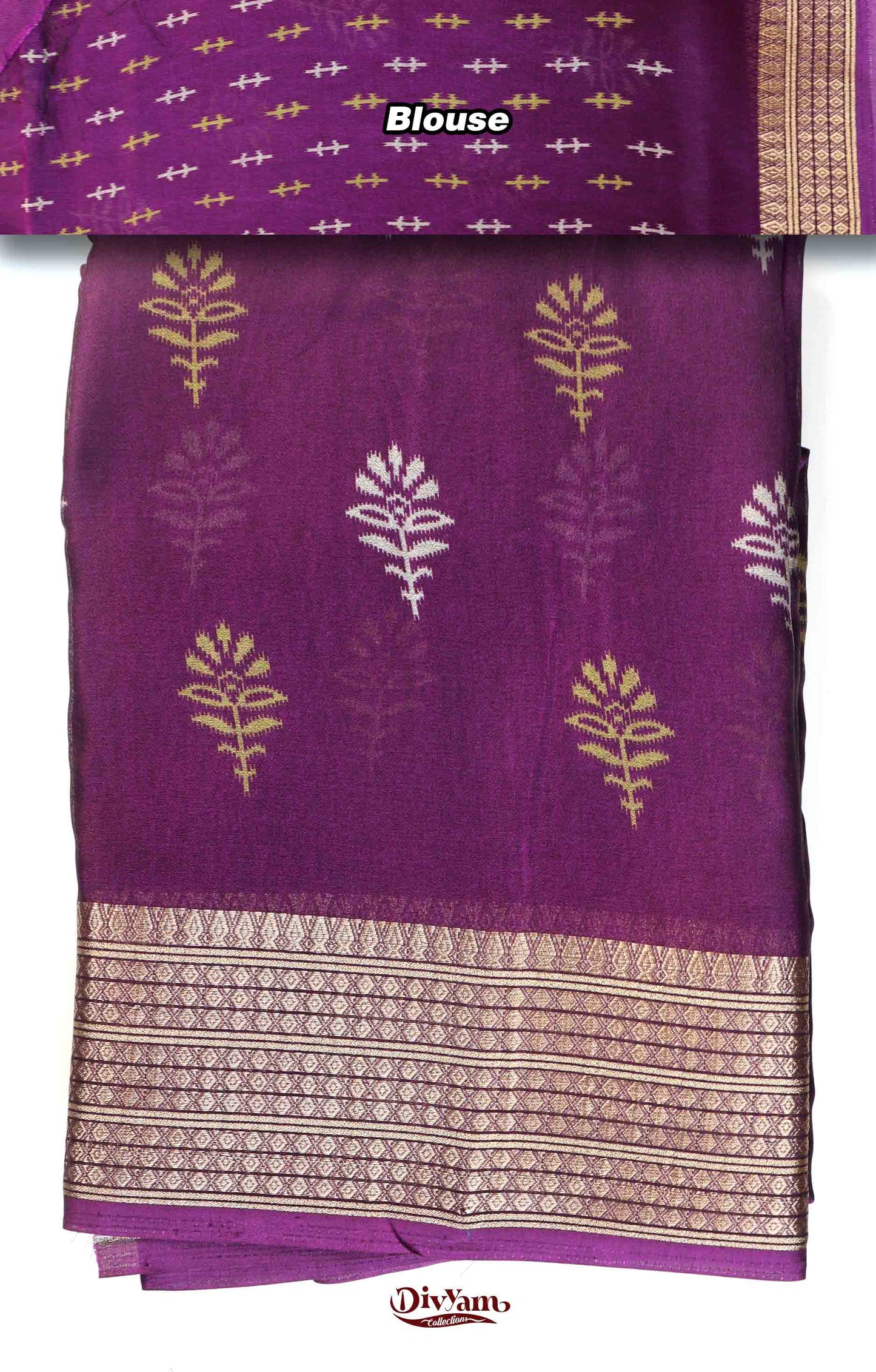 DC257 | Chinnon Crepe Saree with Floral Buttis & Jacquard Zari Border