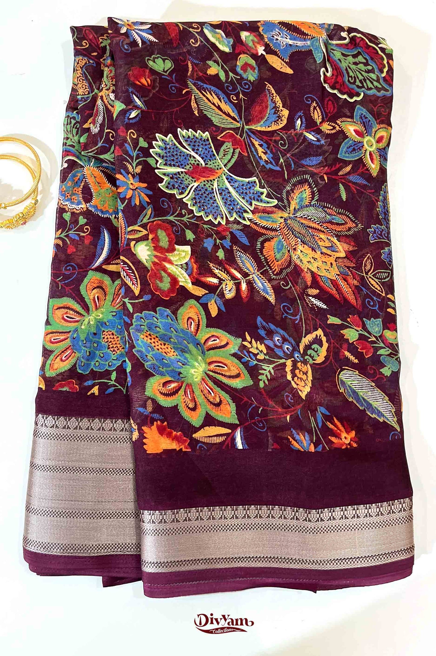 DC218 | Chinon Georgette Kalamkari Floral Saree with Blouse
