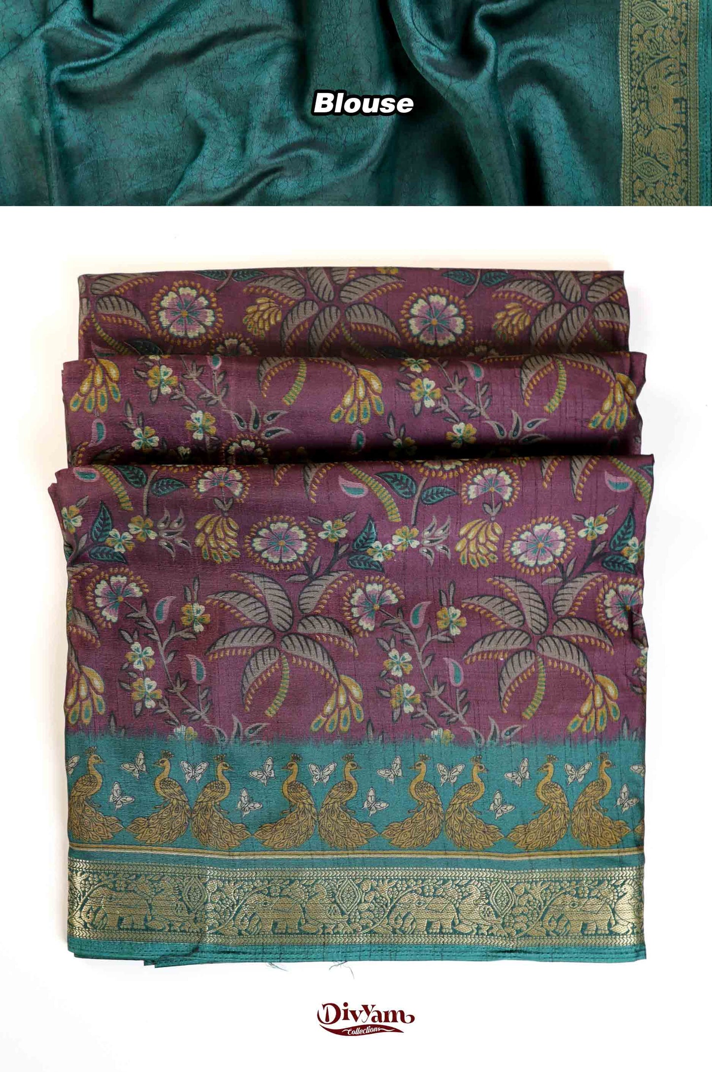 Maheshwari Silk Saree with Kalamkari Print & Narayanpet Border | DC242