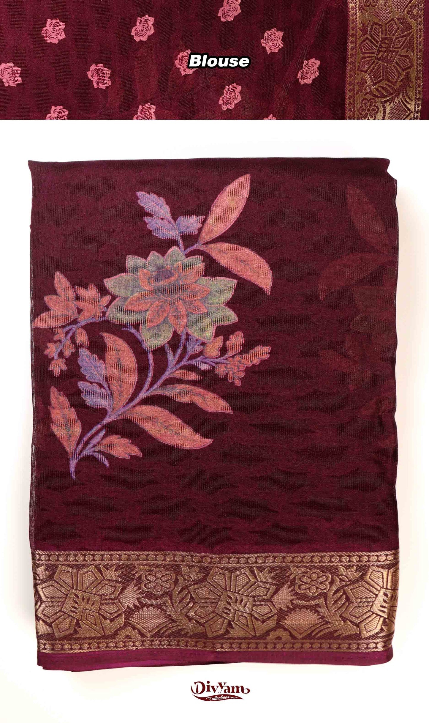 DC236 | Fancy Georgette Saree with Self Floral Weaving & Premium Zari Border
