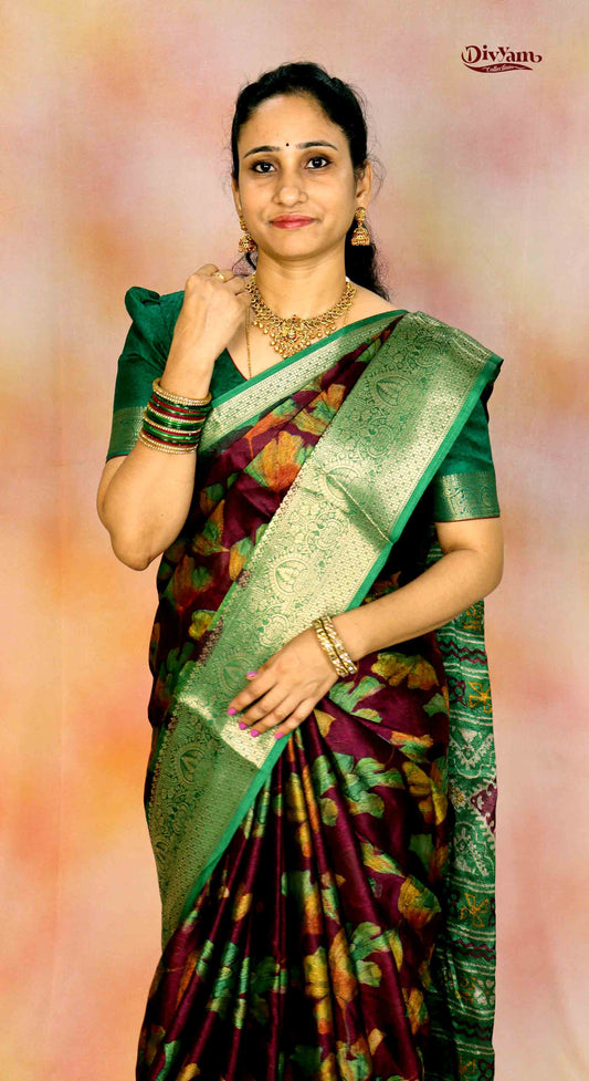 DC259 | Fancy Moss Georgette Silk Saree with Floral Design & Jacquard Border