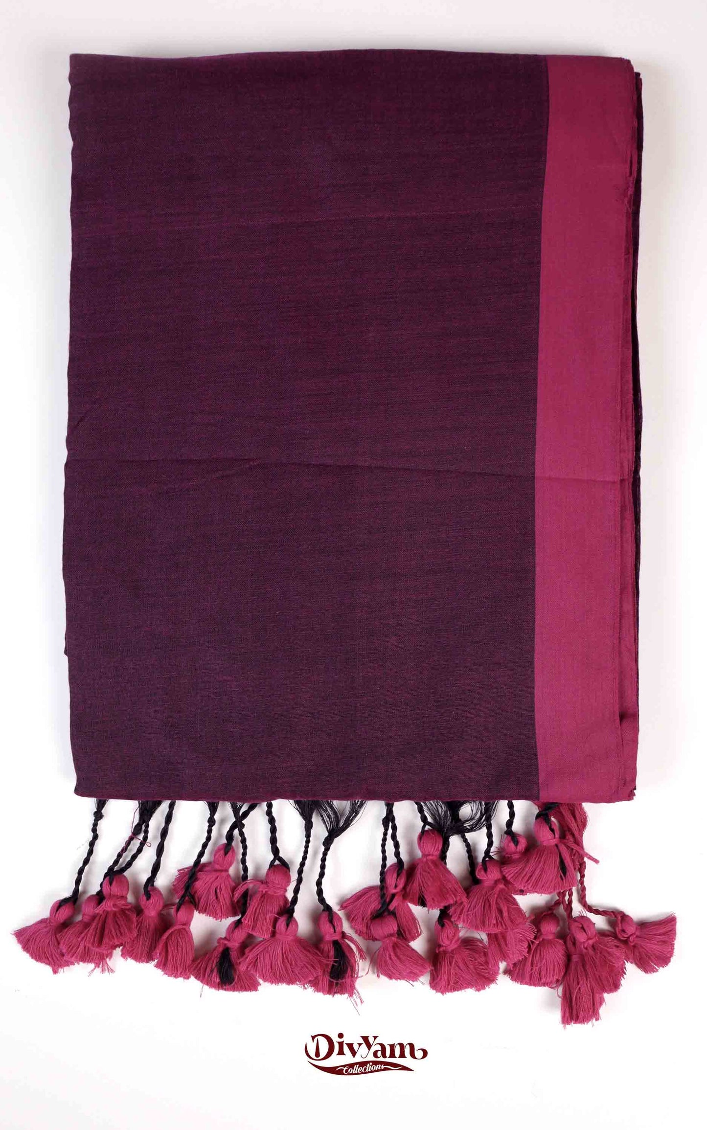 DC162 | Pure Khadi Cotton Saree with Contrast Border & Fluffy Tassels | Elegant Plain Saree Collection