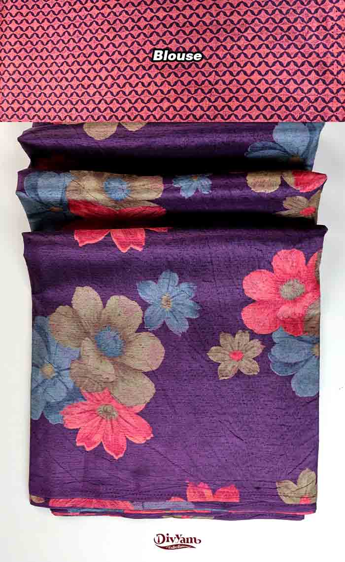 DC318 | Semi Tussar Crepe Saree with Floral Design with Running Blouse