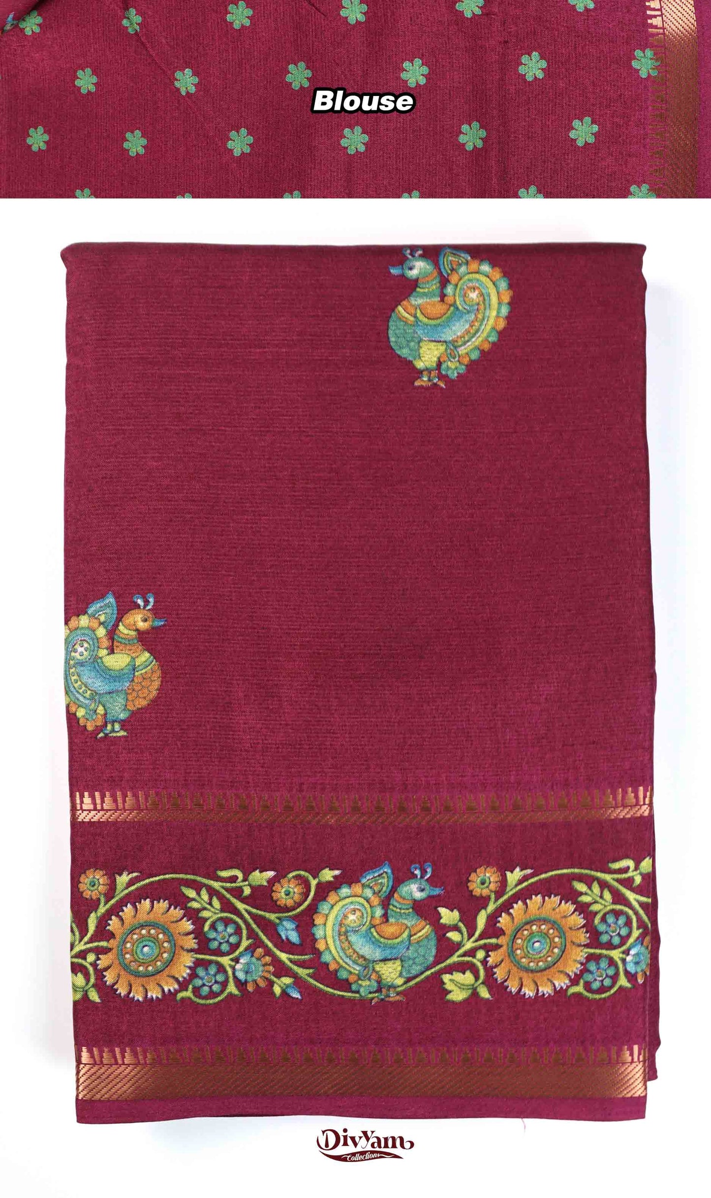 DC239 | Soft Silk Kalamkari Saree with Zari Temple Gap Border | Premium Ethnic Wear