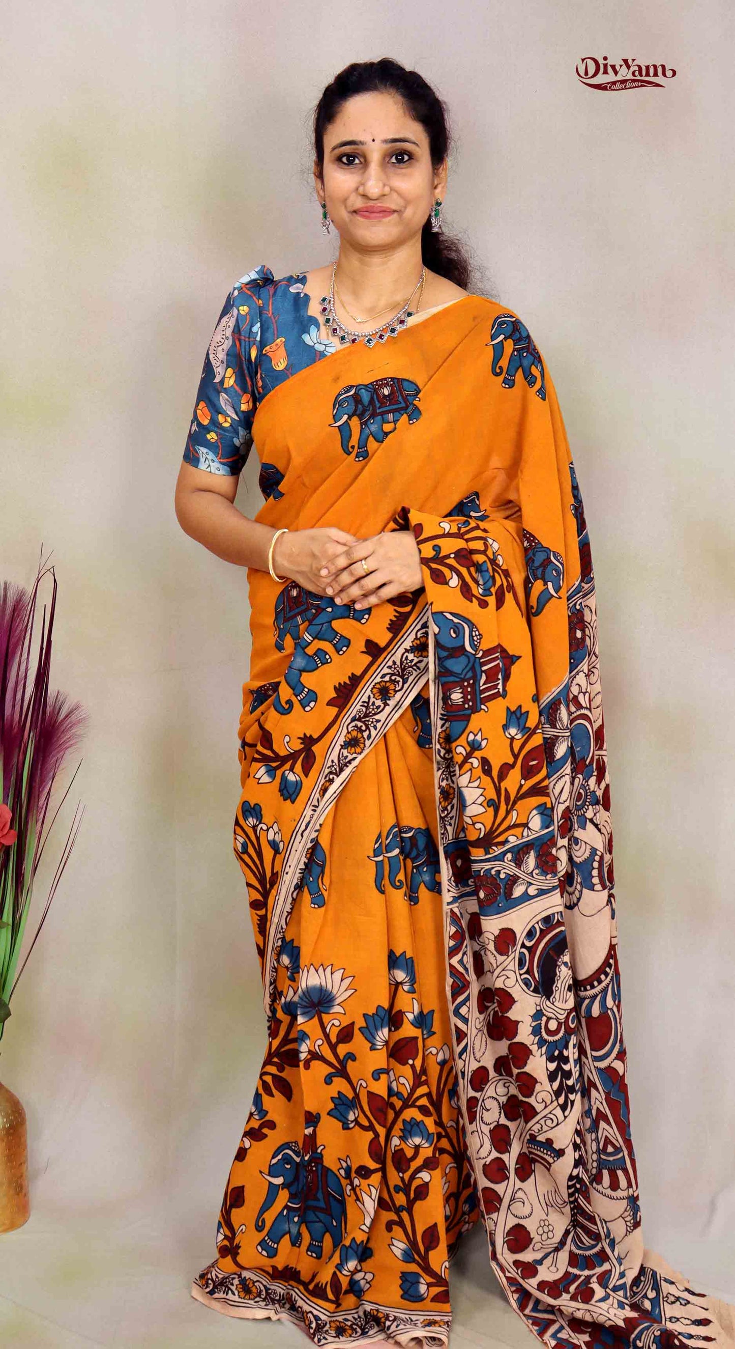 DC229 | Cotton Kalamkari Saree with Running Blouse