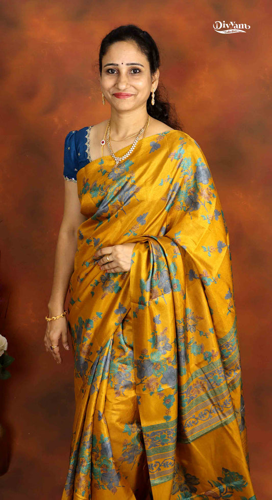 DC300 | Semi Tussar Crepe Saree with Floral Print