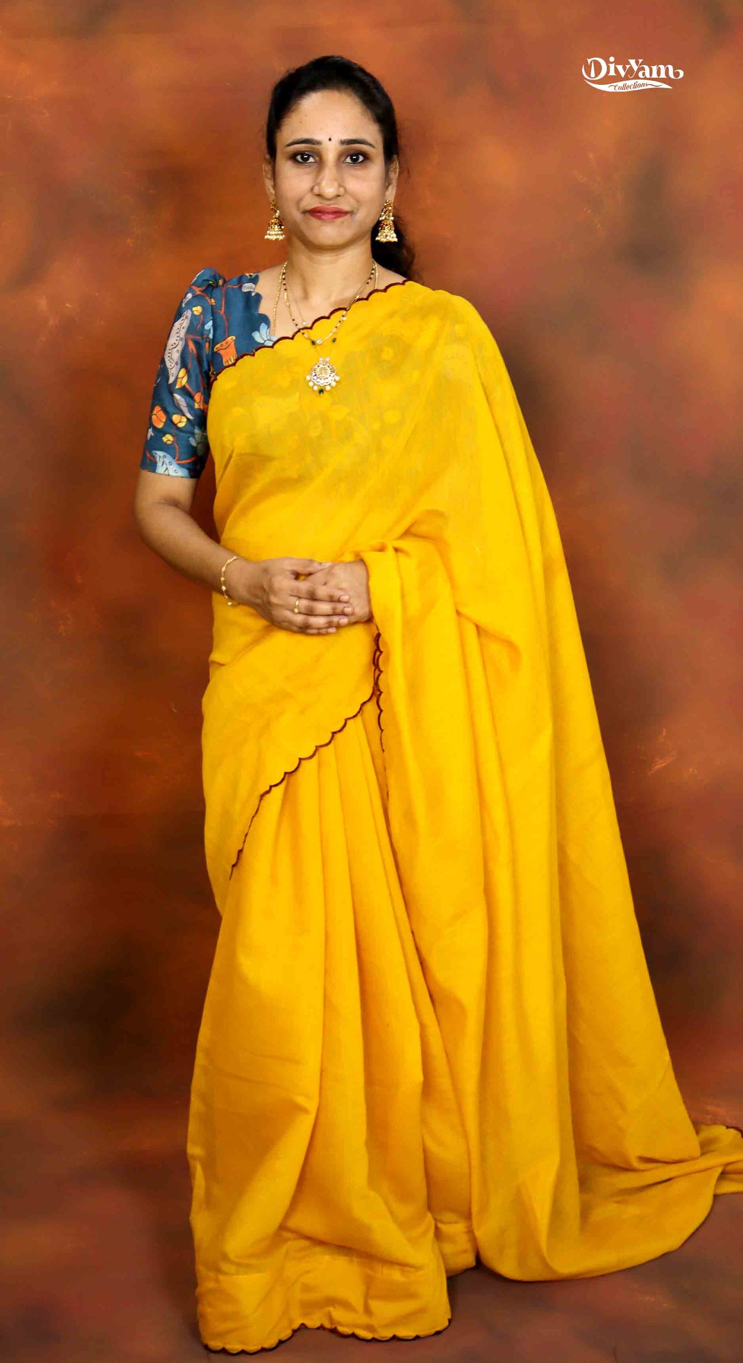 DC200 | Fancy Cotton Plain Saree with Kalamkari Printed Blouse Piece