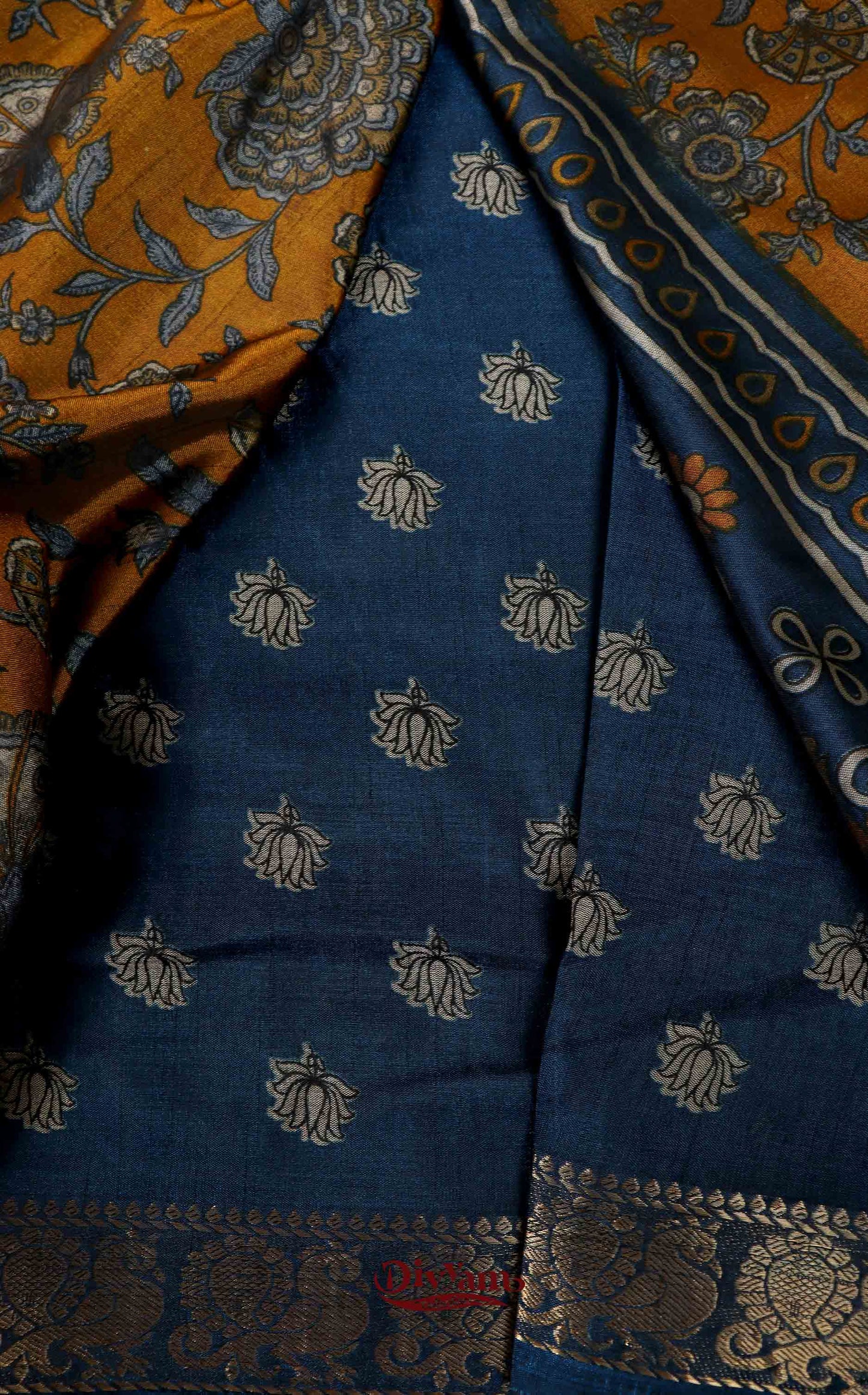 DC149| Maheshwari Silk Saree with Narayanapet & Hamsa Jari Border | Kalamkari Floral Print Saree