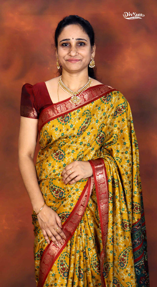 DC216 | Mango Design Saree with Narayanpet Border & Contrast Blouse