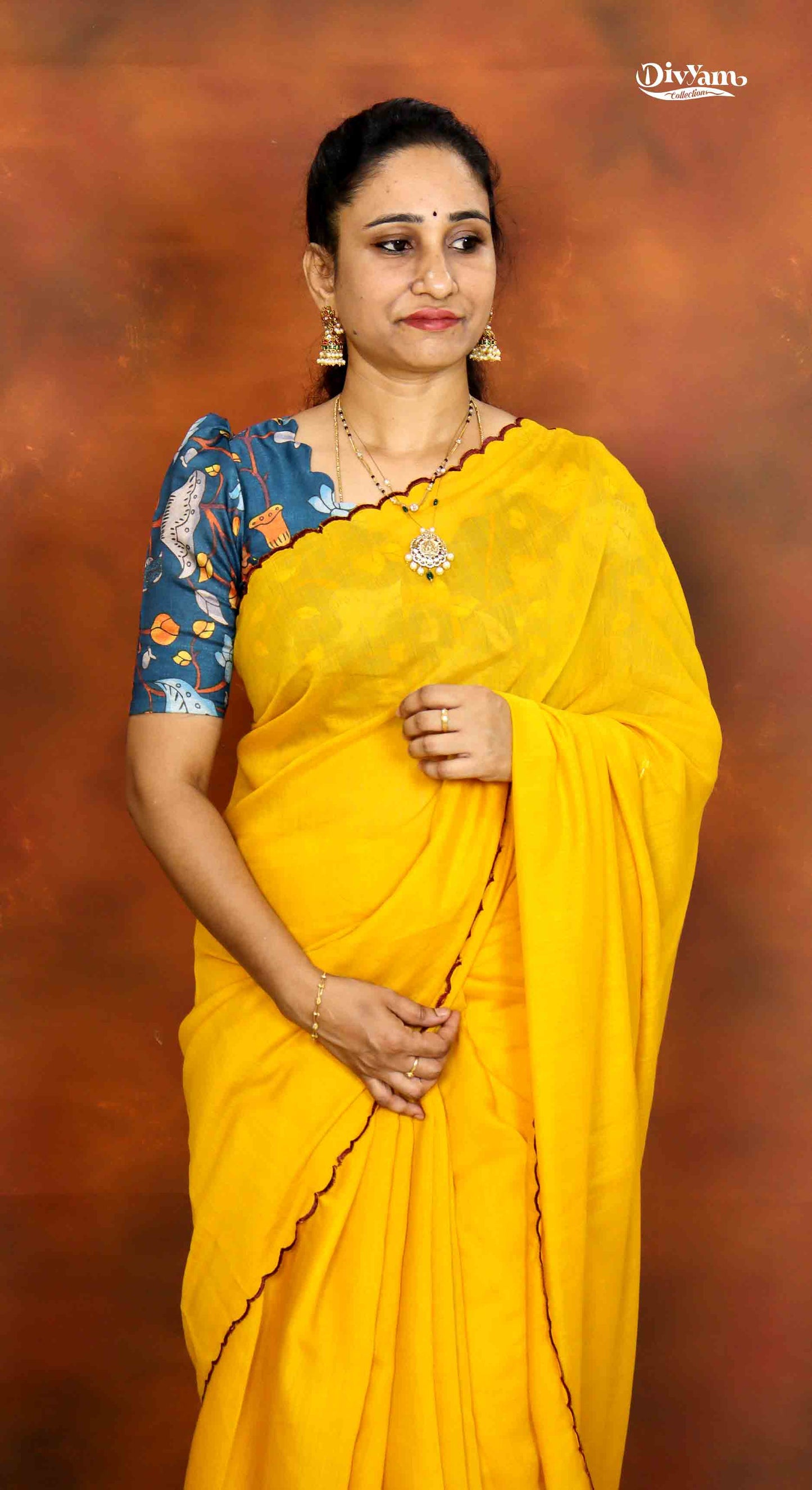 DC200 | Fancy Cotton Plain Saree with Kalamkari Printed Blouse Piece
