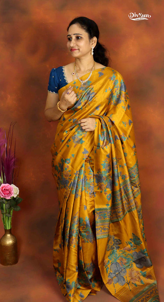 DC300 | Semi Tussar Crepe Saree with Floral Print