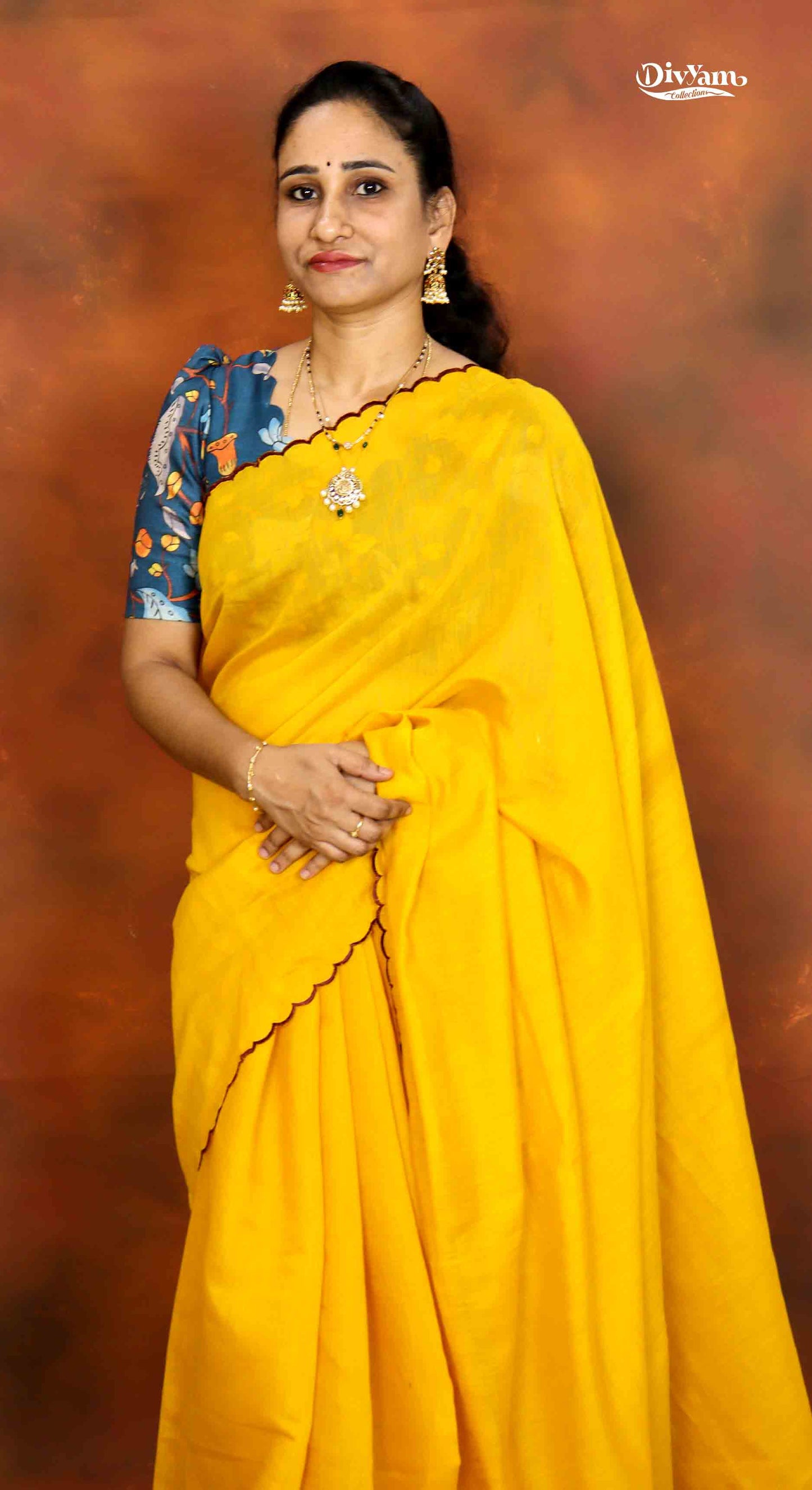 DC200 | Fancy Cotton Plain Saree with Kalamkari Printed Blouse Piece