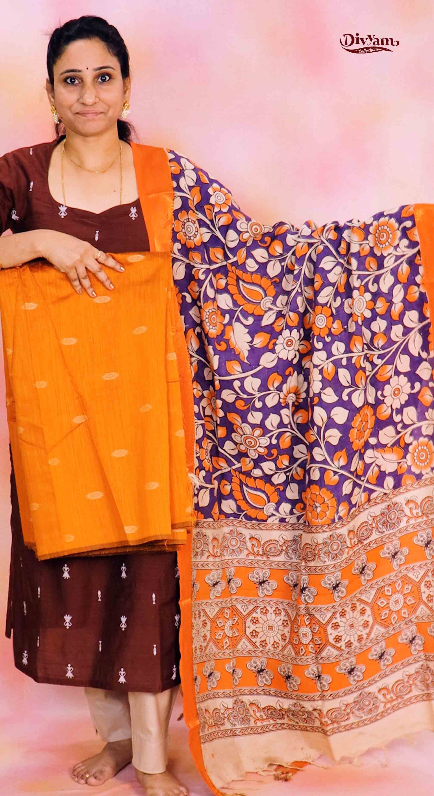 DC237 | Raw Silk Dress Material with Chennuri Silk Kalamkari Dupatta & Original Nizam Border
