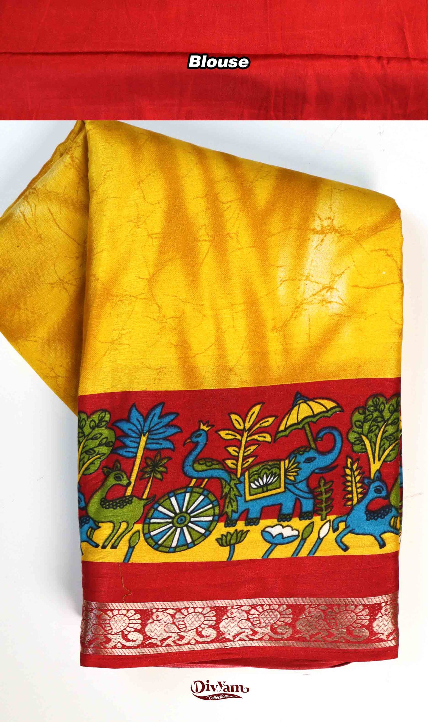 DC195 | Maheshwari Silk Shibori Print Saree with Pichwai Border & Narayanpet Jari Border