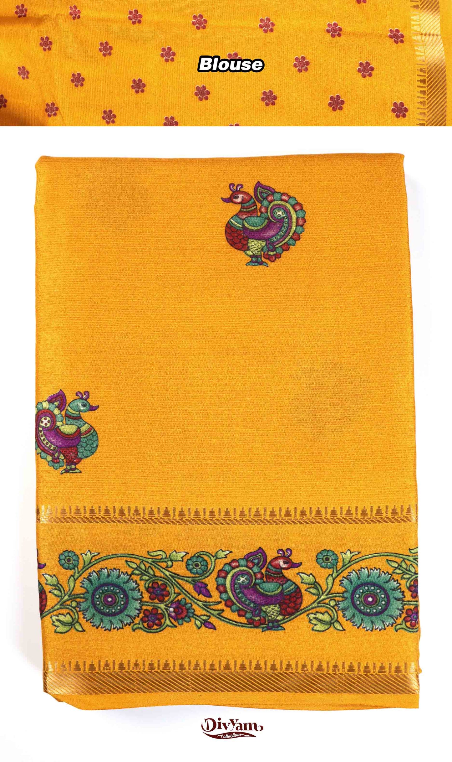 DC239 | Soft Silk Kalamkari Saree with Zari Temple Gap Border | Premium Ethnic Wear