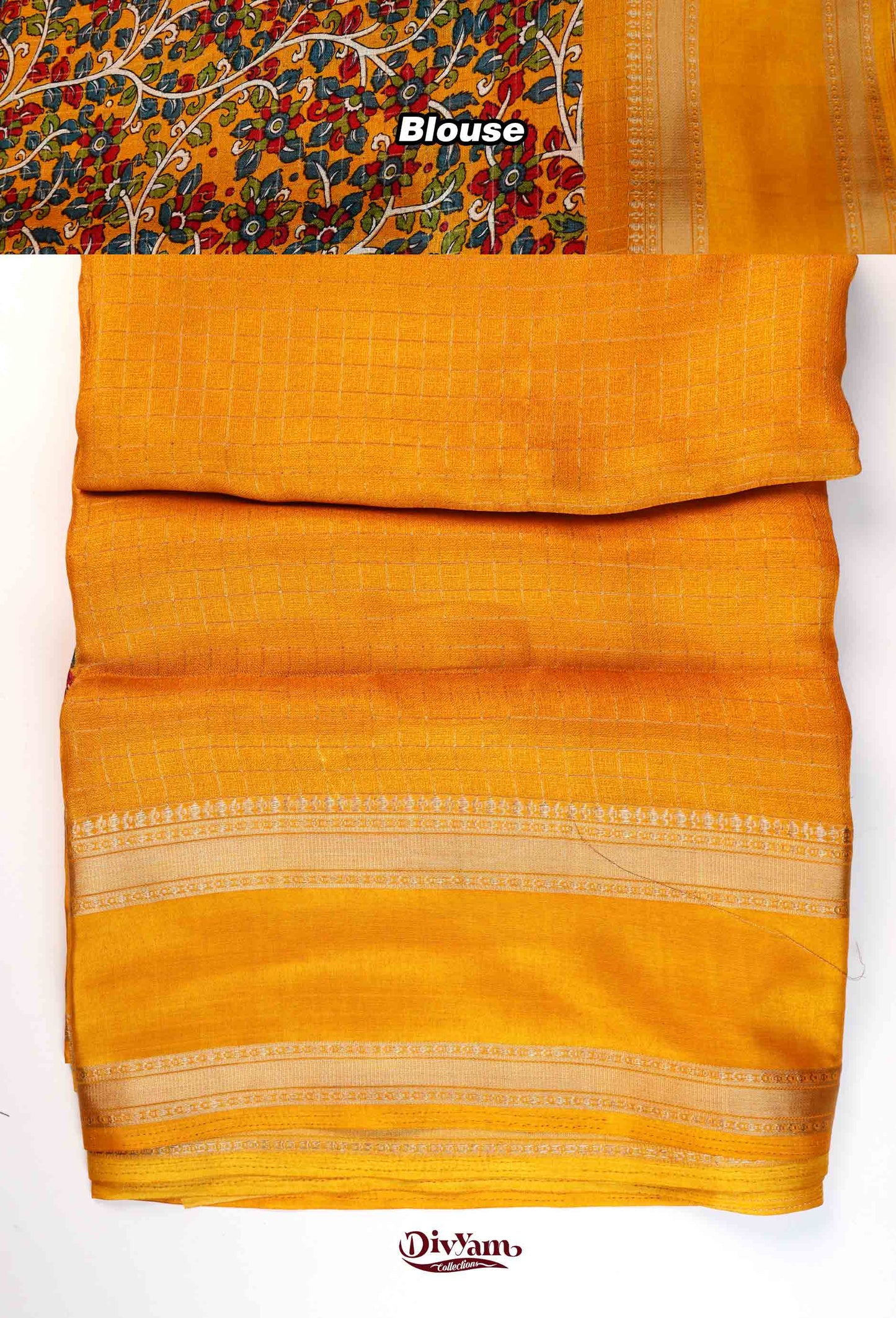 DC274 | Fancy Georgette Saree with Zari Checks & Kalamkari Blouse