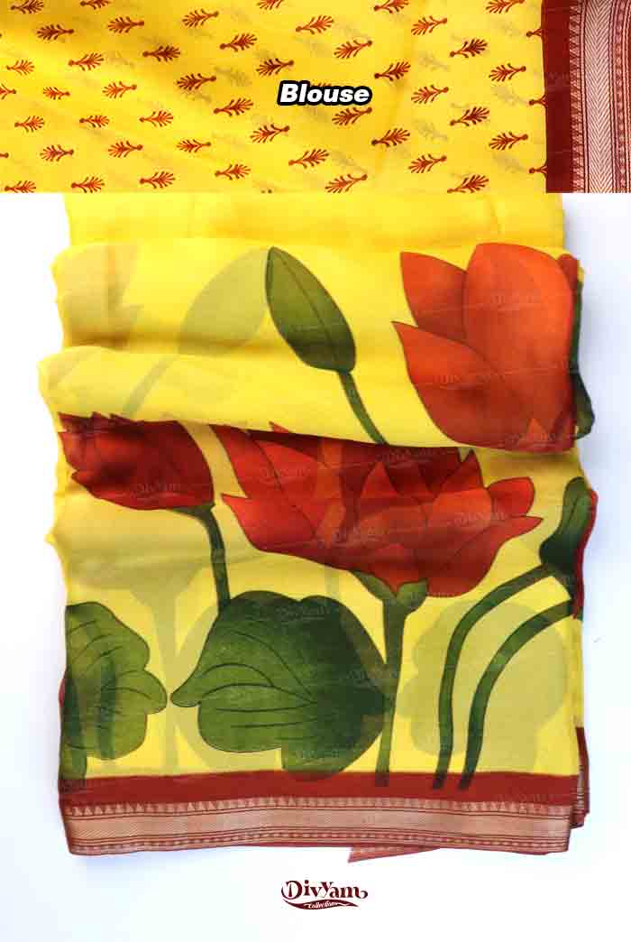 DC294 | Semi Viscose Georgette Saree with Narayanpet Border & Floral Highlights