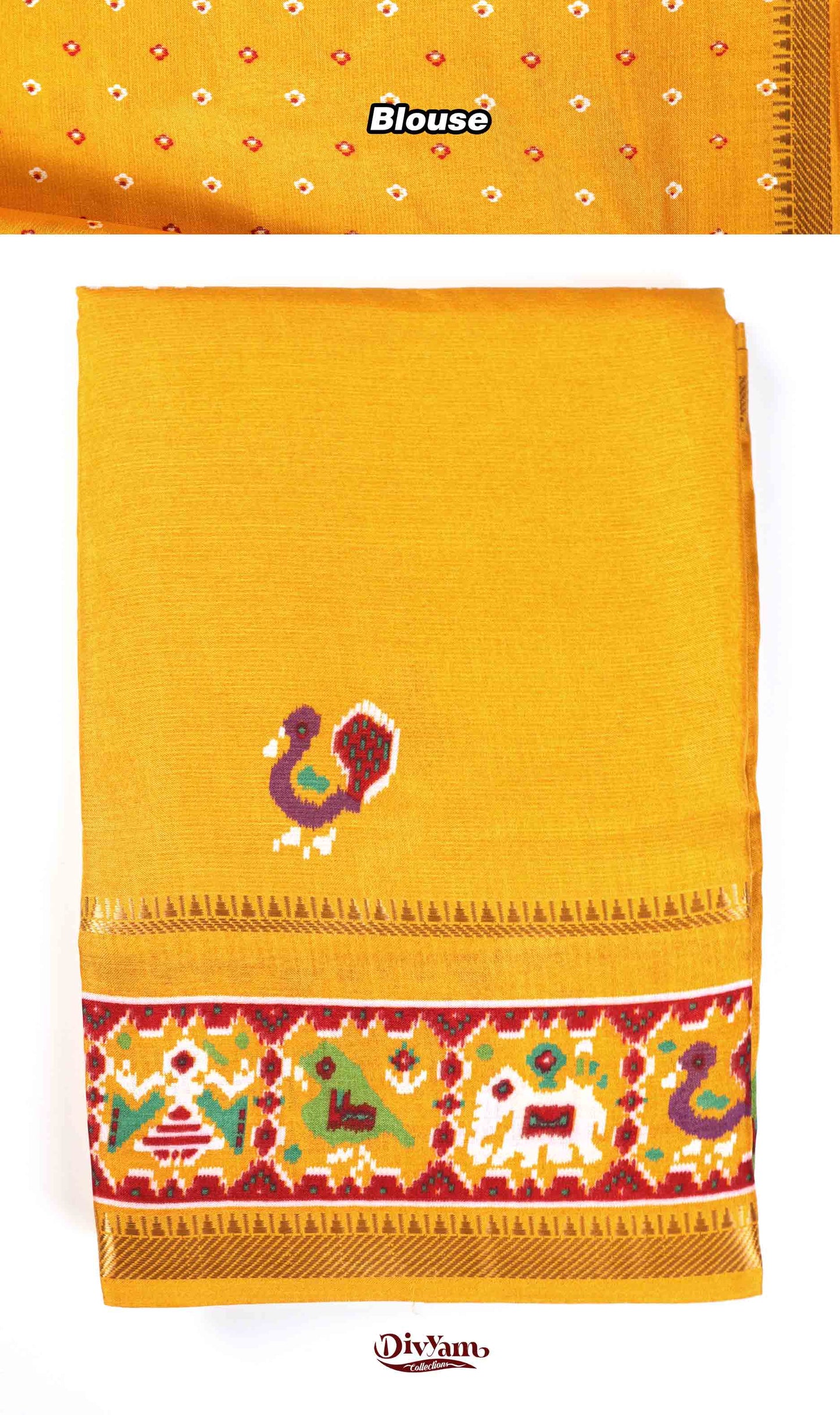 DC238 | Soft Silk Saree with Patola Design & Zari Temple Gap Border