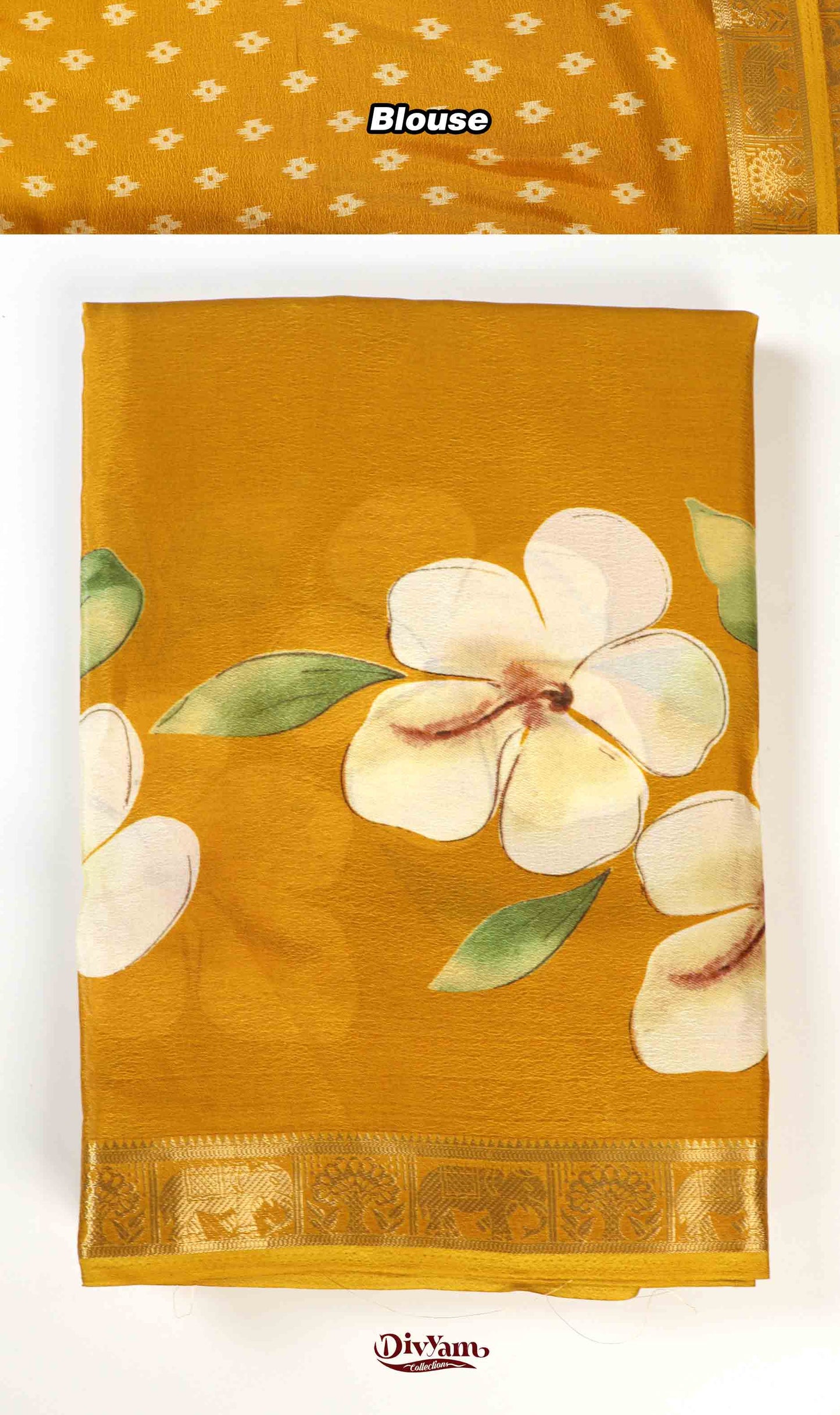 DC233 | Crepe Silk Saree with Mangalagiri Floral Digital Print & Piping Zari Border