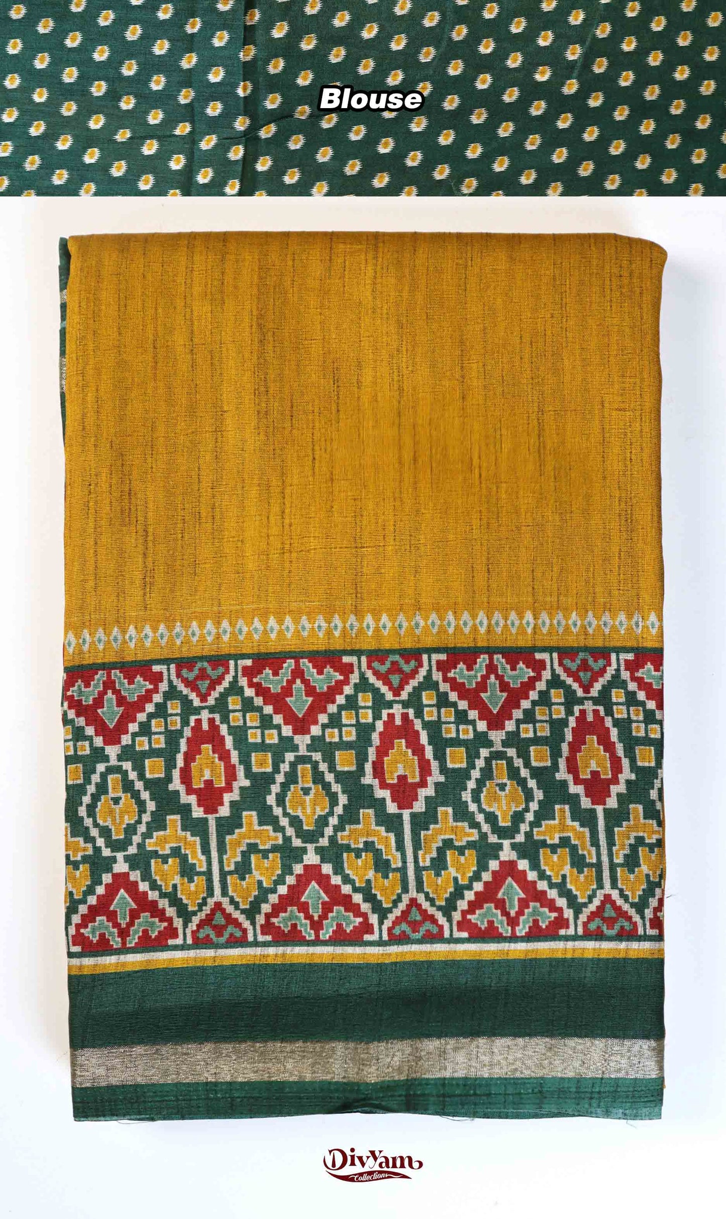 DC180 | Maheshwari Silk Saree with Ikat-Inspired Border & Contrast Motif Blouse | Soft Comfort Collection