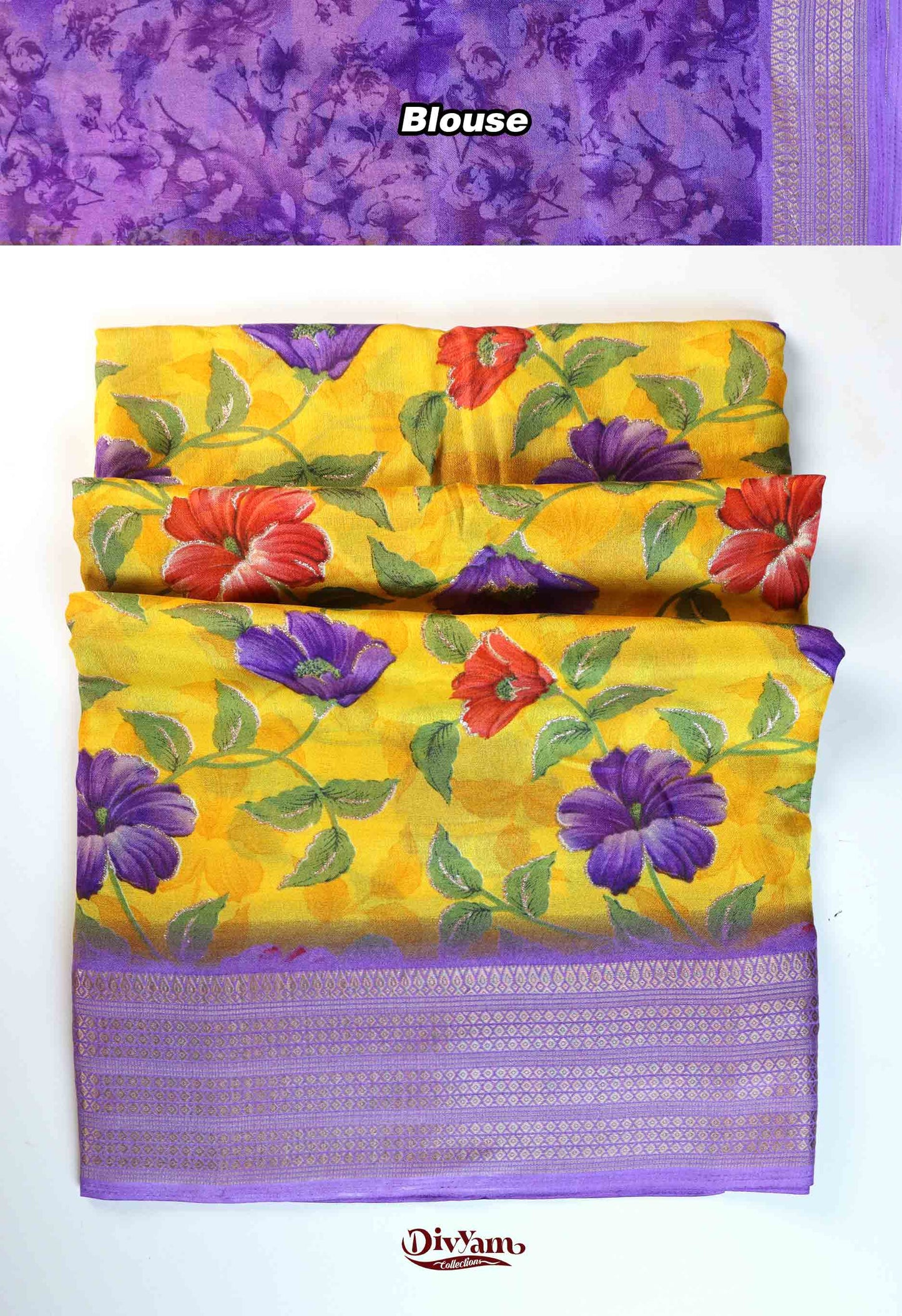 DC276 | Dull Moss Georgette Saree with Floral Print & Glitter Highlights
