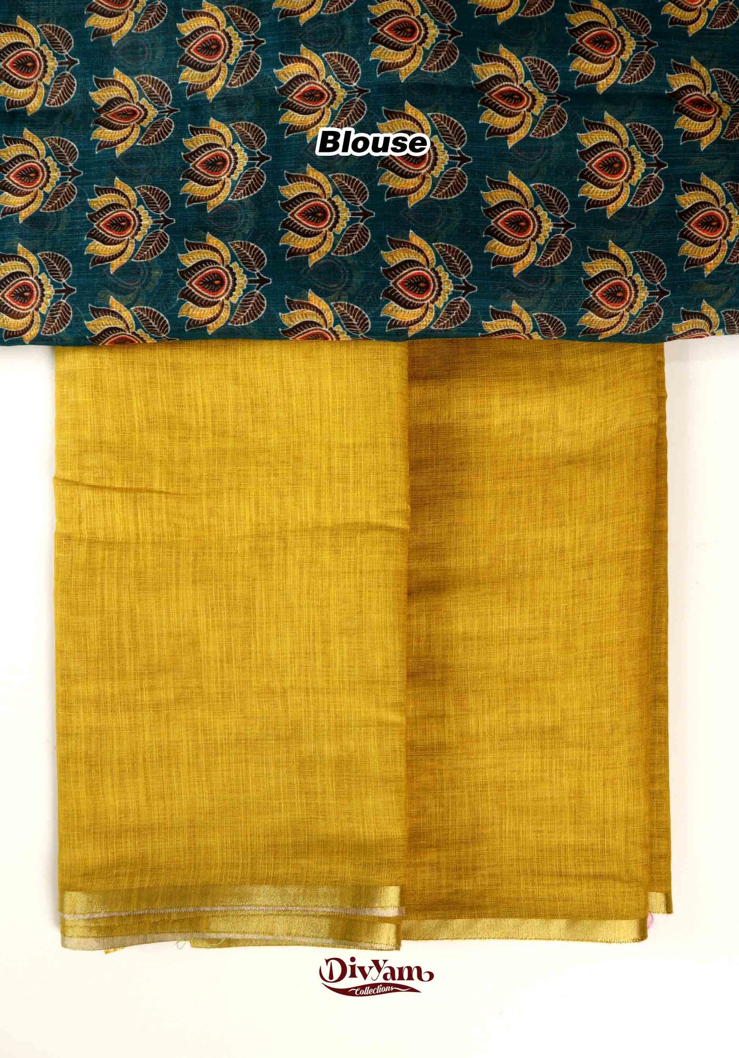 DC171 | Linen Cotton Saree with Gold Zari Stripe Border & Kalamkari Blouse | Soft Printed Collection