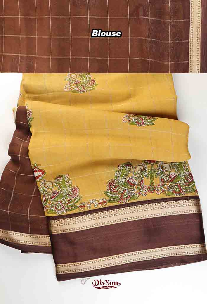 DC313 | Marshmallow Saree with Zari Checks & Kalamkari Print