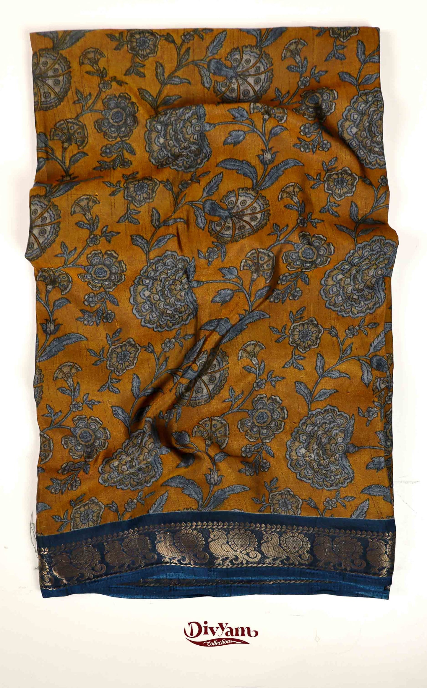 DC149| Maheshwari Silk Saree with Narayanapet & Hamsa Jari Border | Kalamkari Floral Print Saree