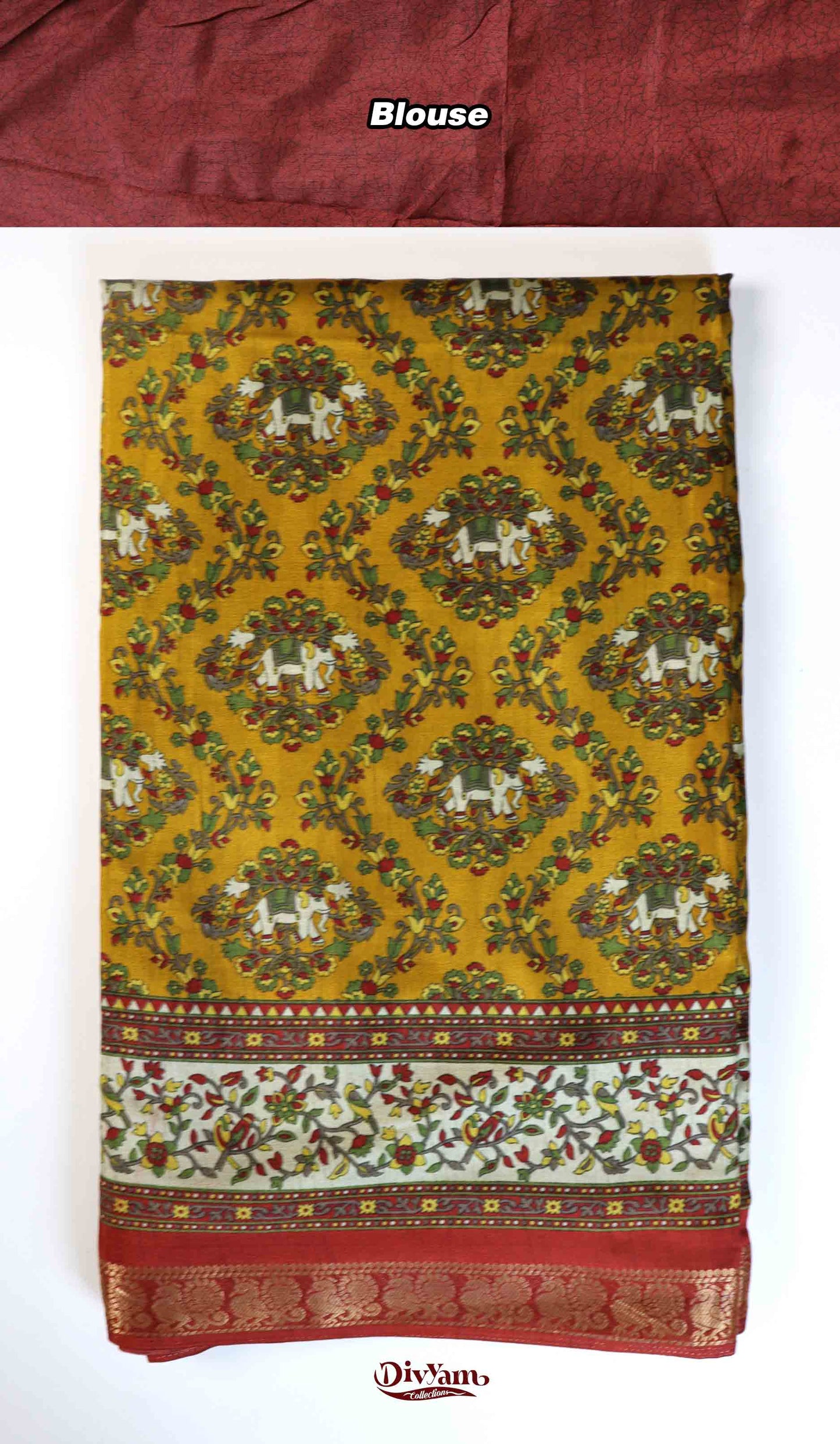 DC182 | Designer Maheshwari Silk Saree with Elephant Motifs & Kalamkari Border | New Color Combos