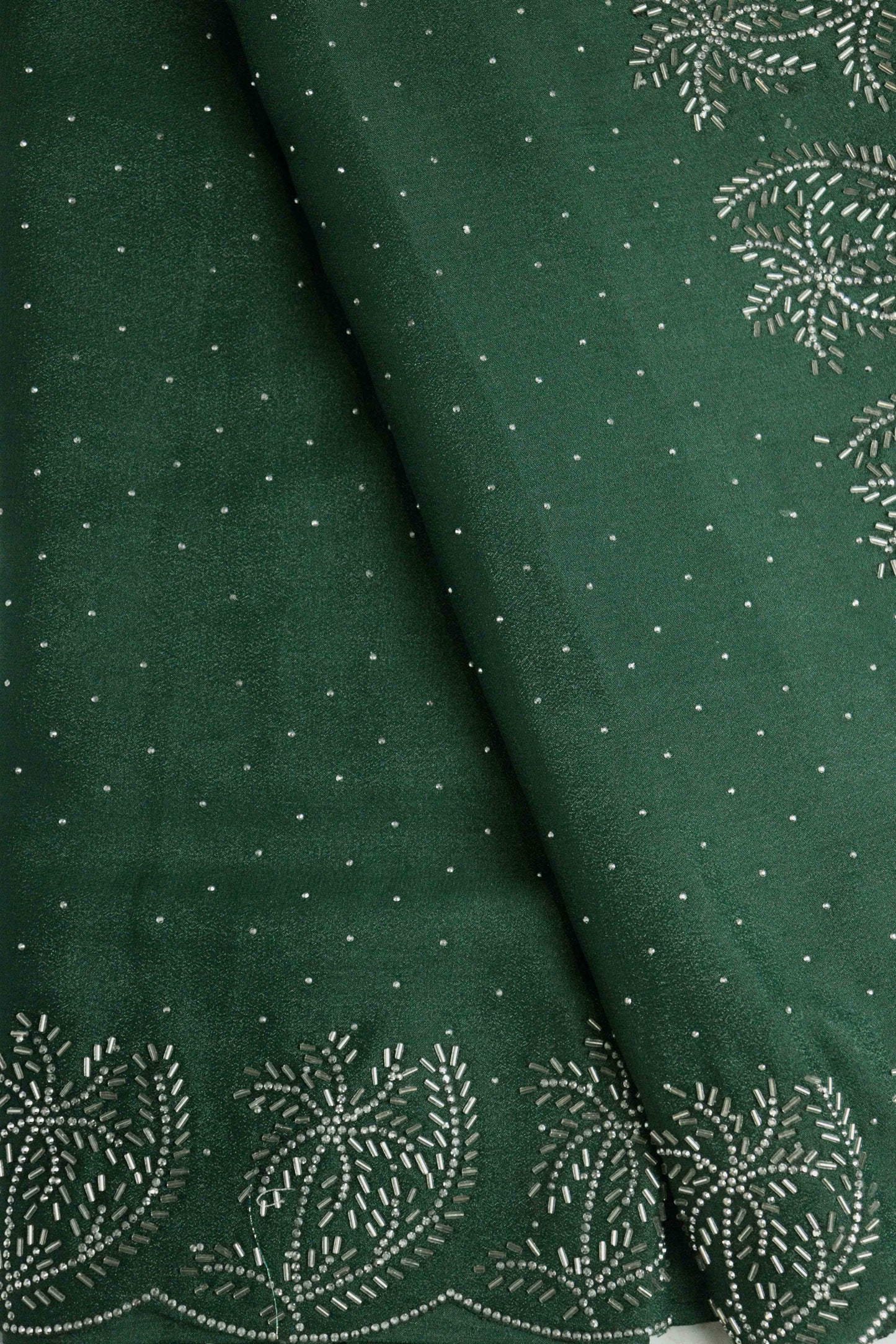 DCSS37 | Bottle Green Stone Work Silk Saree with Swarovski & Aari Blouse