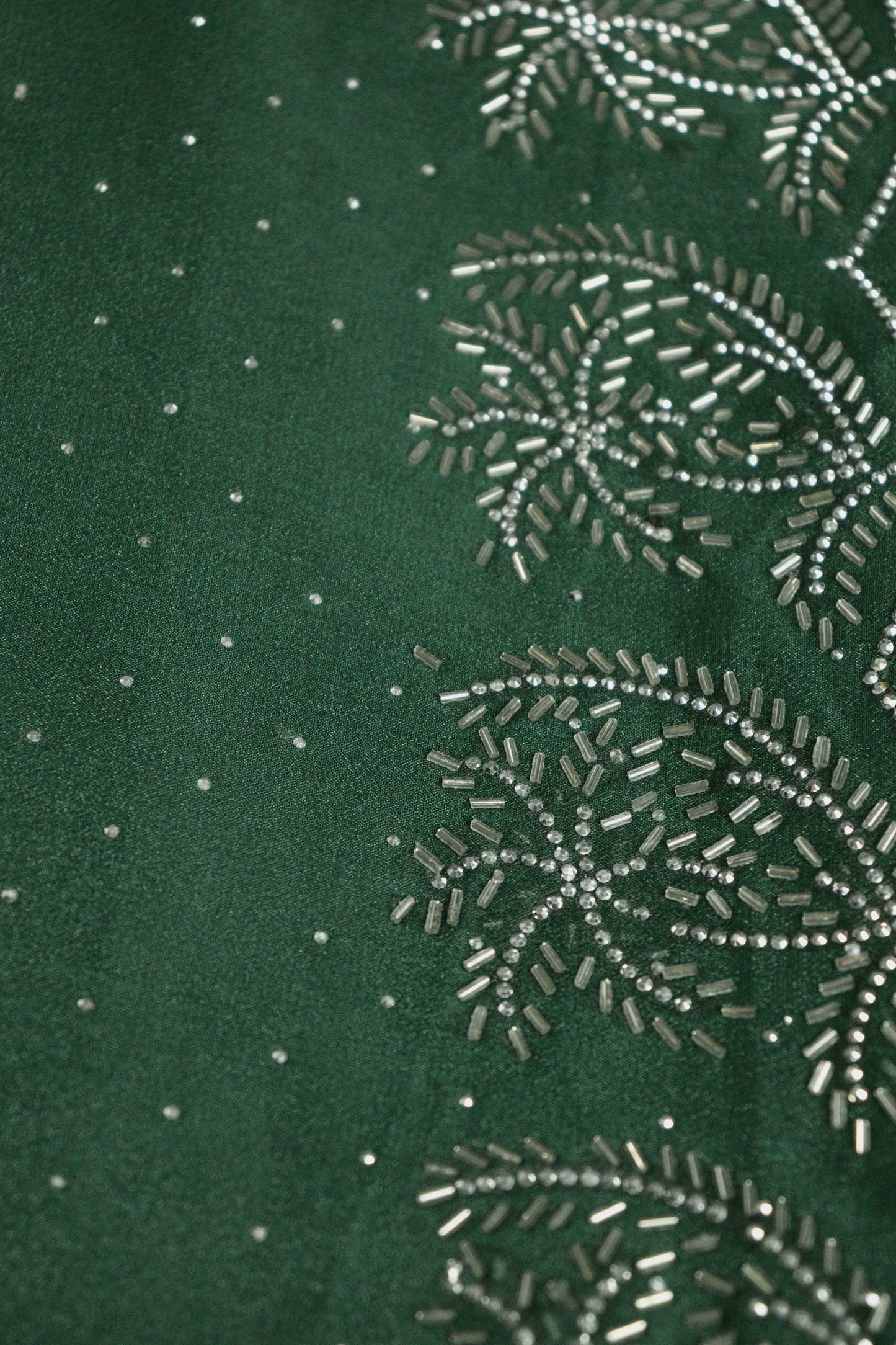 DCSS37 | Bottle Green Stone Work Silk Saree with Swarovski & Aari Blouse